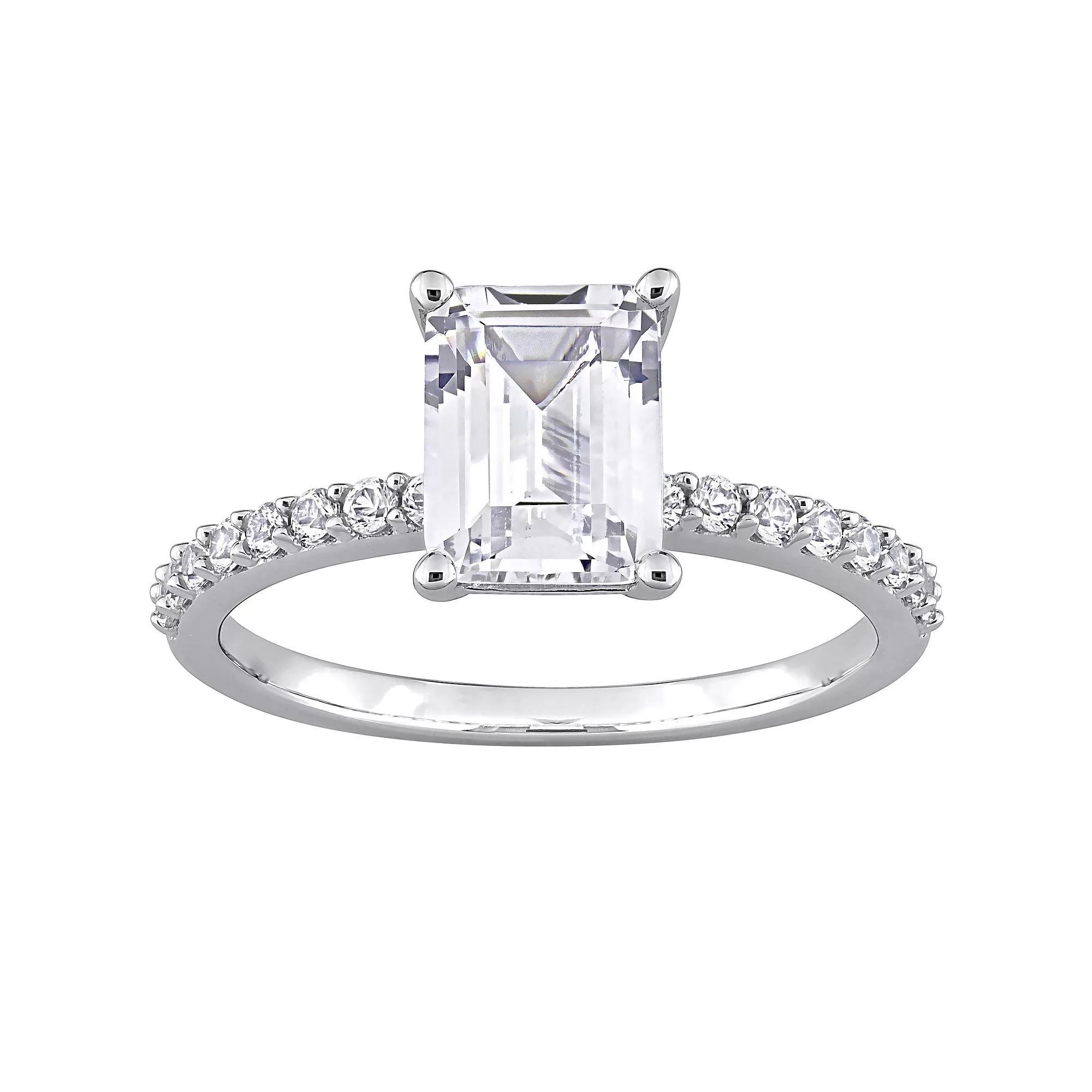 Stella Grace 10k White Gold Lab-Created White Sapphire Emerald-Cut Engagement Ring, Women's, Size: 9.50 Product Image