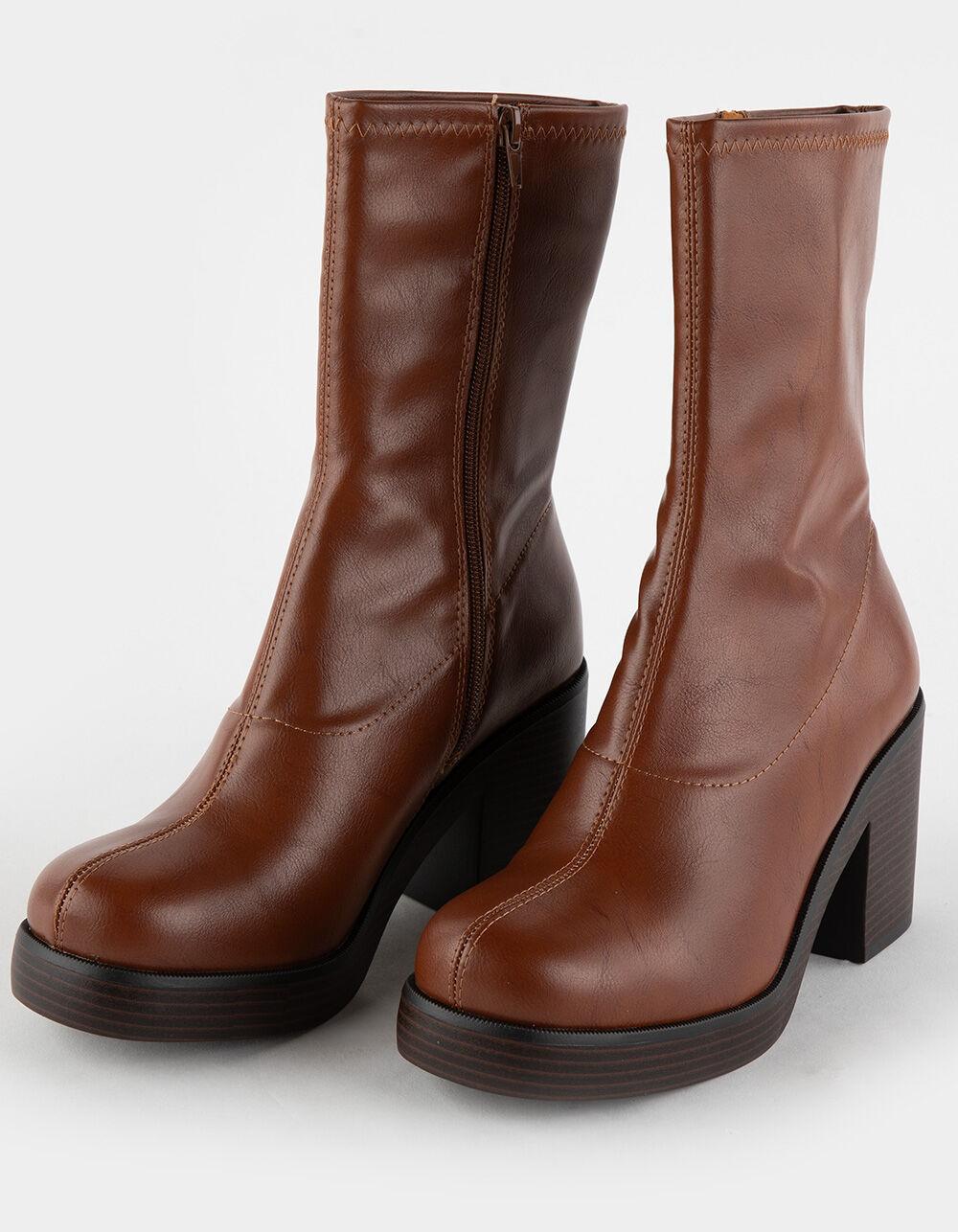 SODA Stretch Faux Leather Womens Boots - COGNAC Product Image