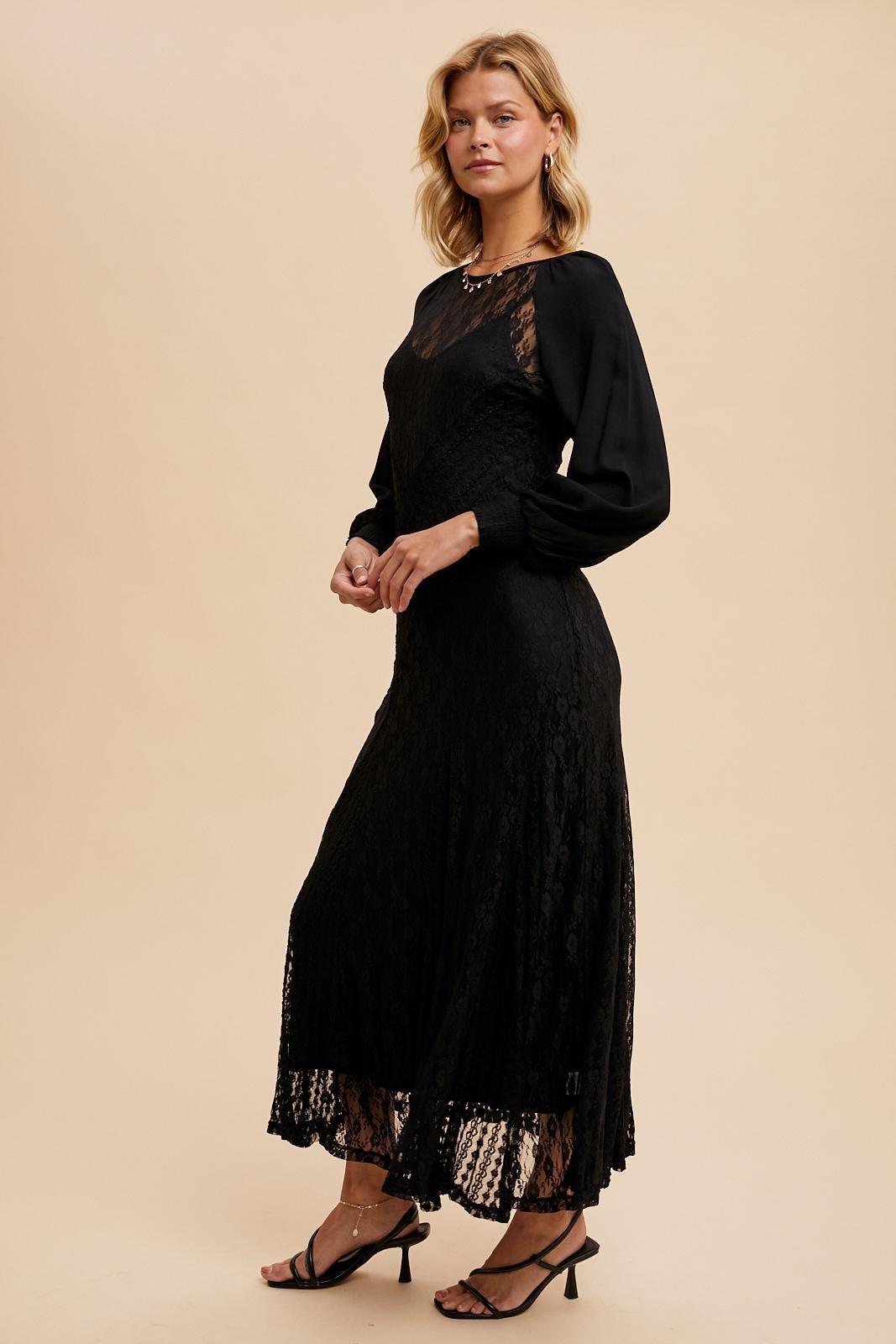 Raglan Vintage Lace Paneled Dress Product Image