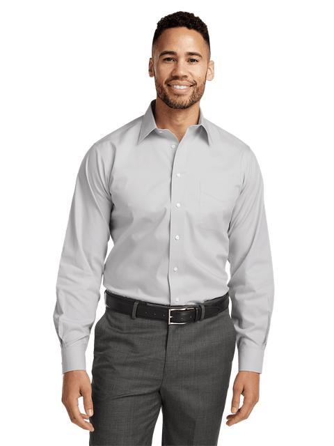 Non-Iron Cotton Pinpoint Solid Point Collar Dress Shirt - Grey Product Image