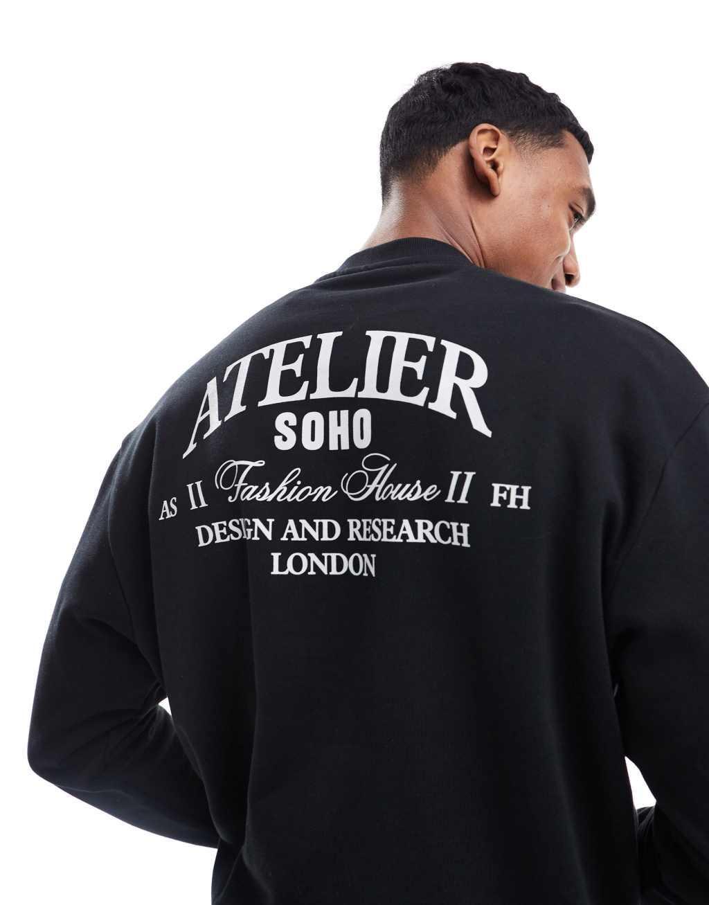 ASOS DESIGN oversized sweatshirt with back print in black Product Image
