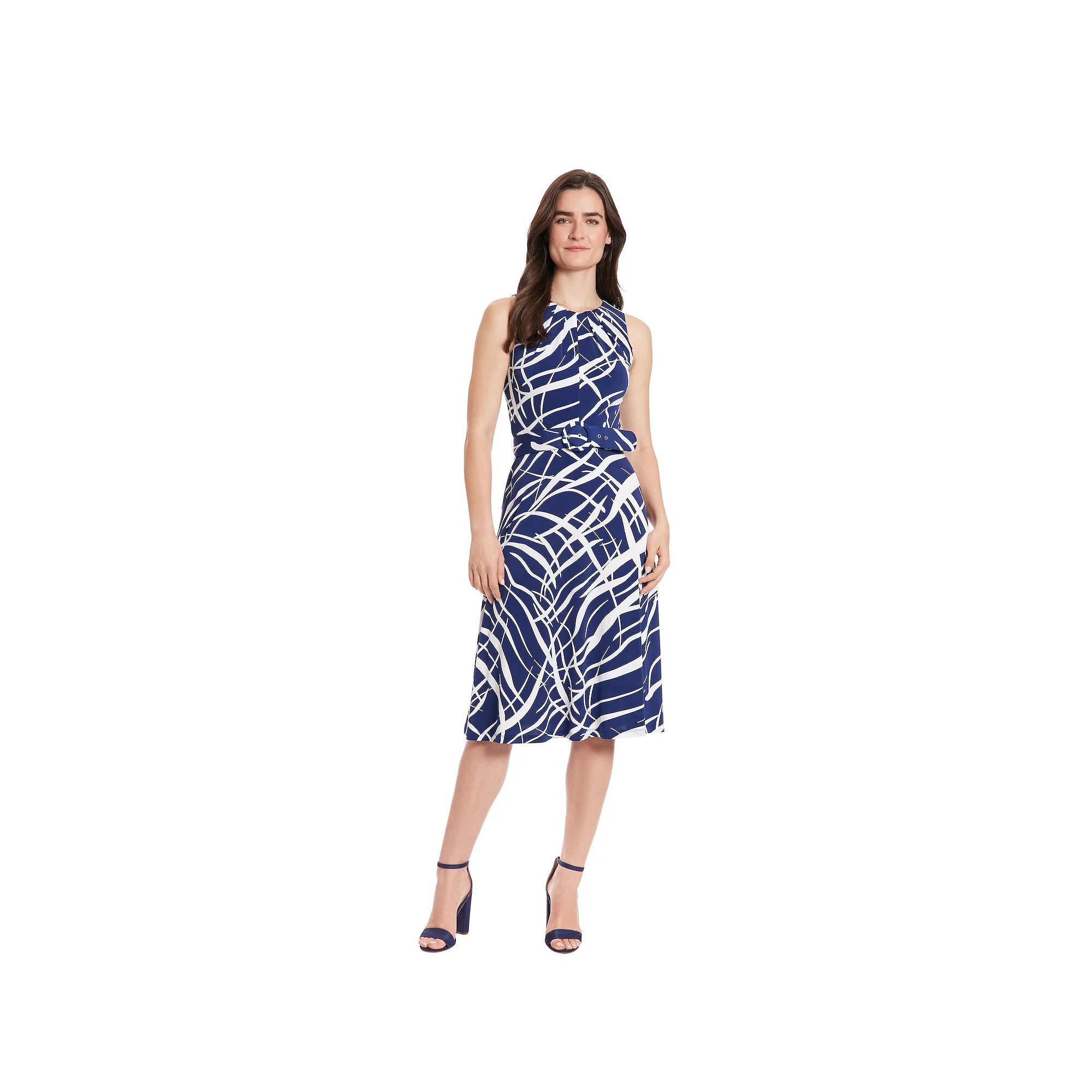 Womens London Times Belted Keyhole Neck Midi Dress Product Image