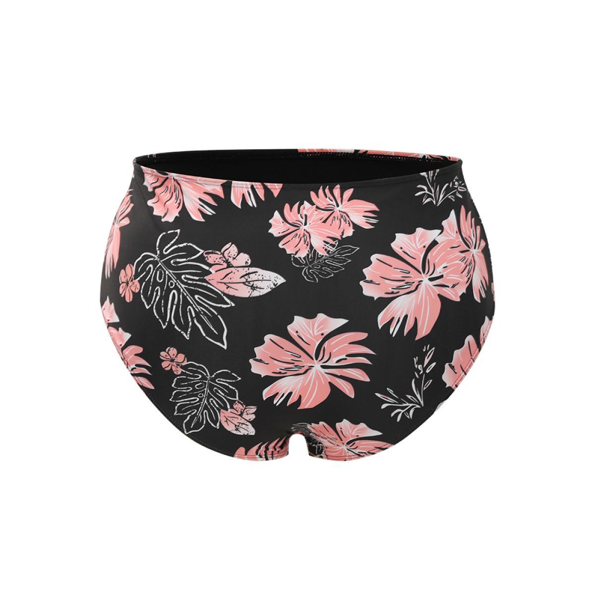 Plus Size Floral Print Gathered Adjustable Straps Swim Dress Women's Swimwear BlackFlower Vacation Bodycon Spaghetti Strap High stretch Curve Swim Dresses BloomChic 14-16/1X Product Image