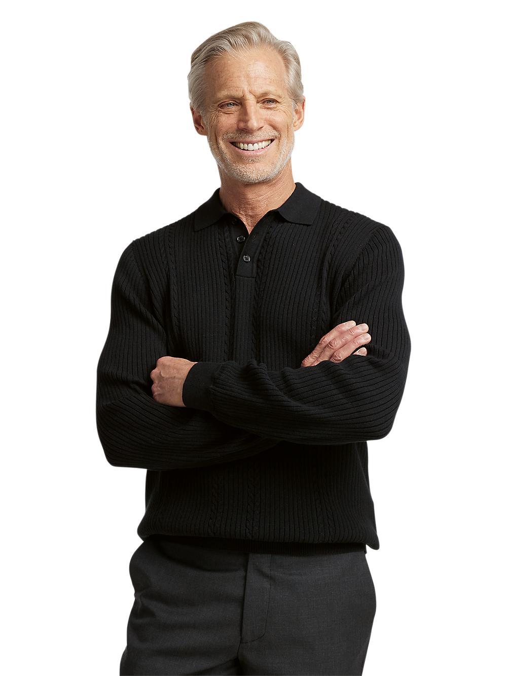 Cotton Three Button Polo - Black Product Image
