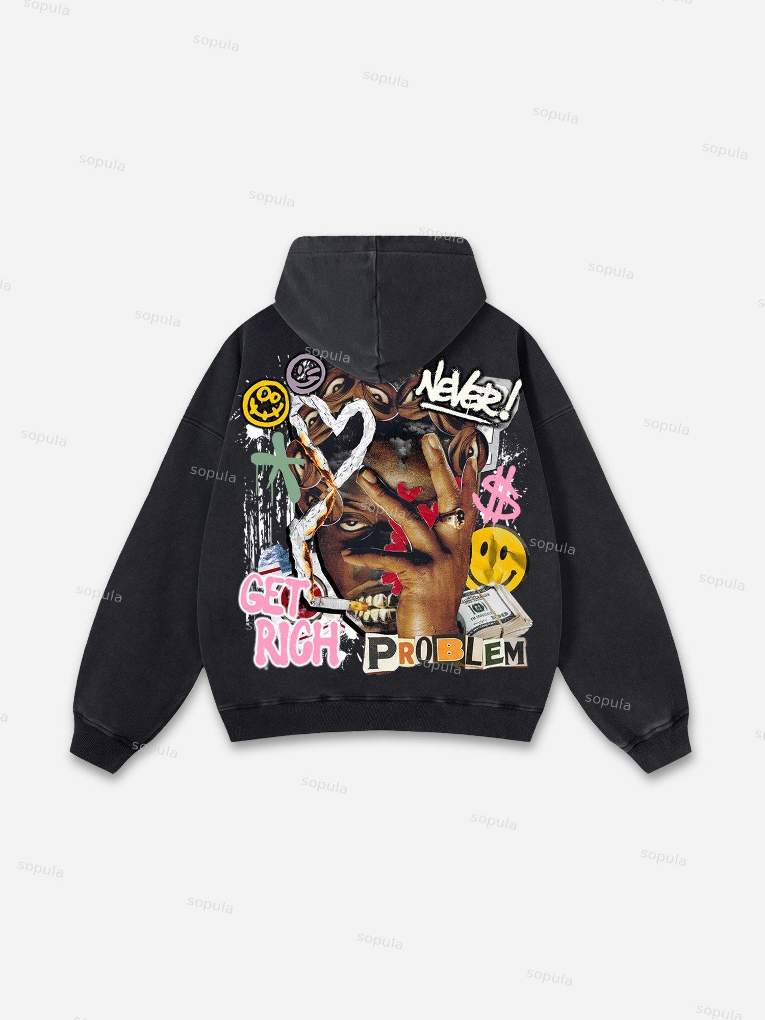 Richer Than My Opps Vintage Abstract Graphic Washed Hoodie Product Image
