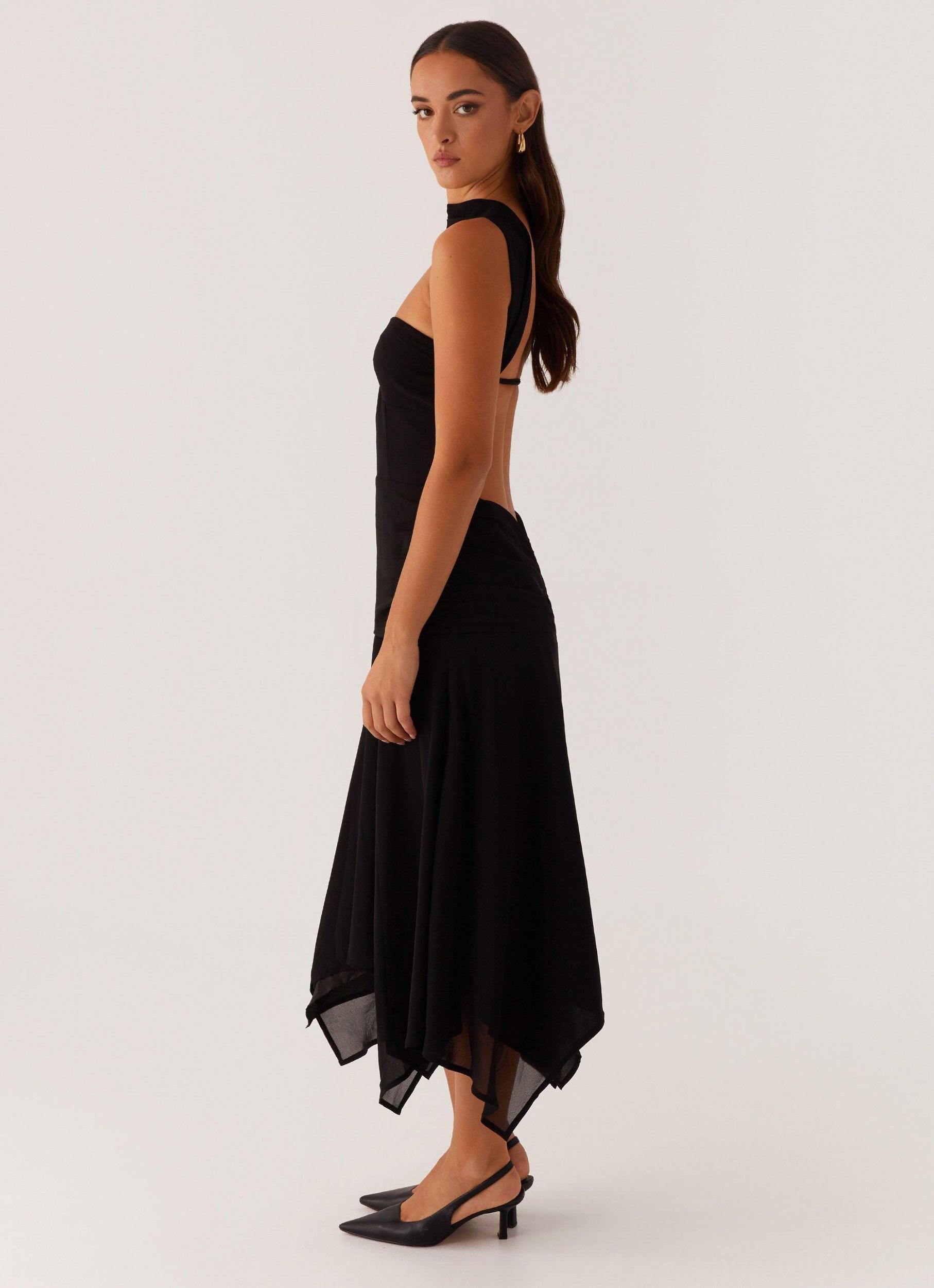Leto Chiffon Midi Dress - Black Product Image
