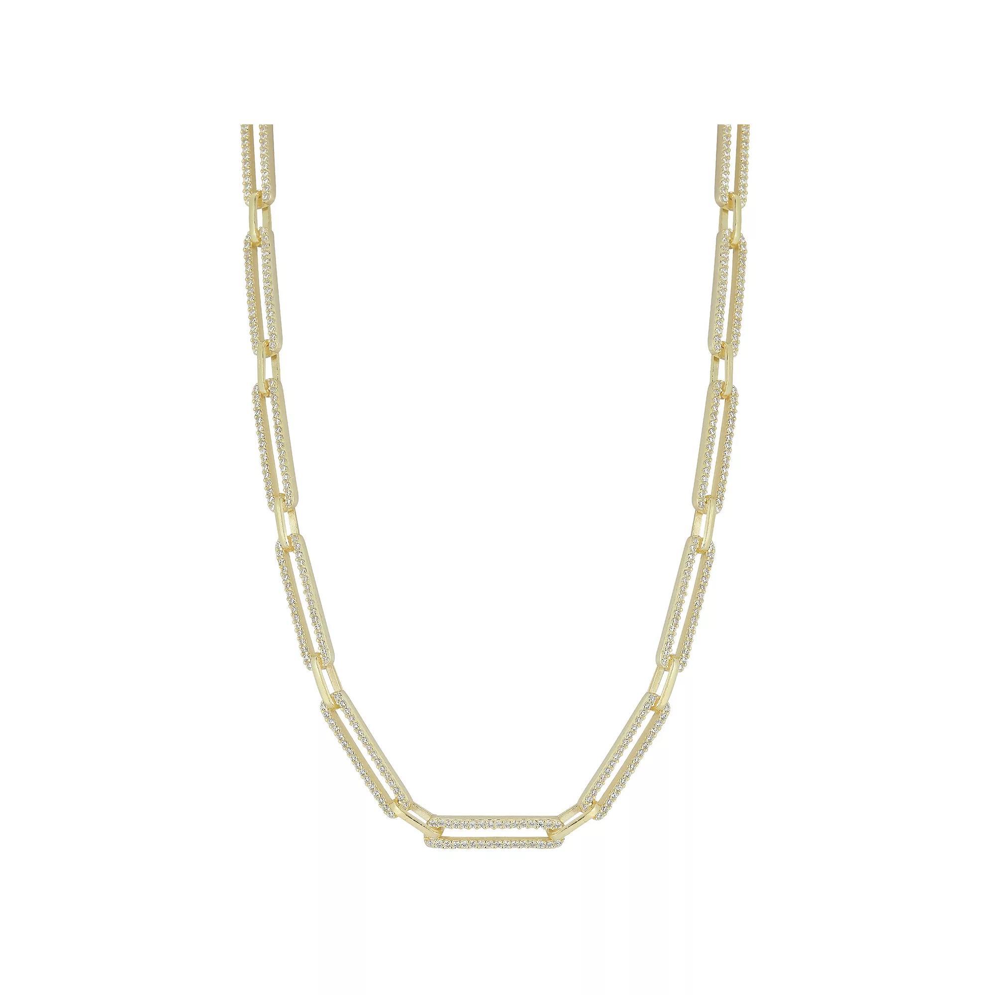 Sunkissed Sterling 14k Gold Over Silver Cubic Zirconia Link Choker Necklace, Womens Gold Tone Product Image