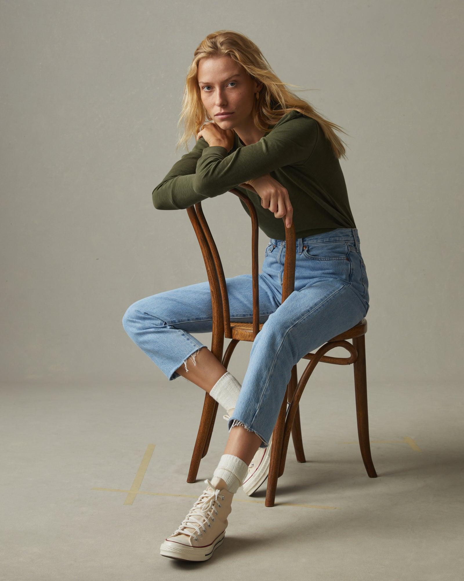 Premium Slub Crew Tee Long Sleeve - Moss Female Product Image