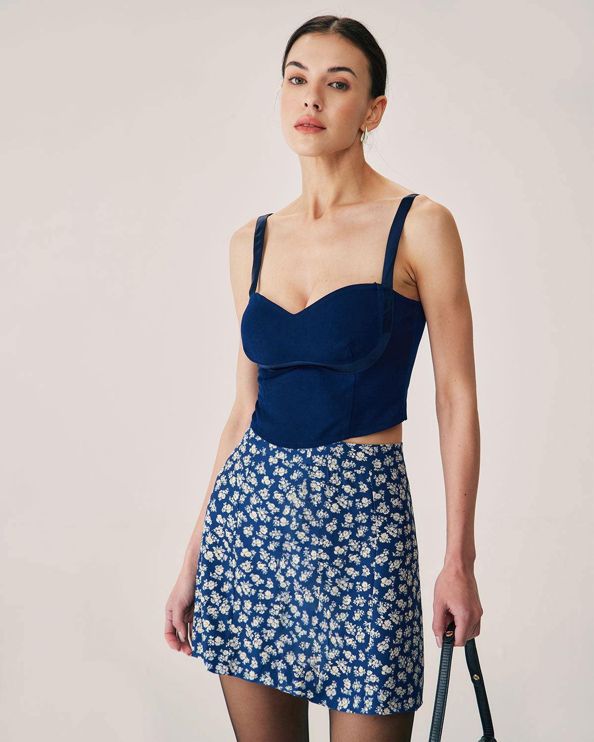 Navy Floral A-Line Mini Skirt Product Image
