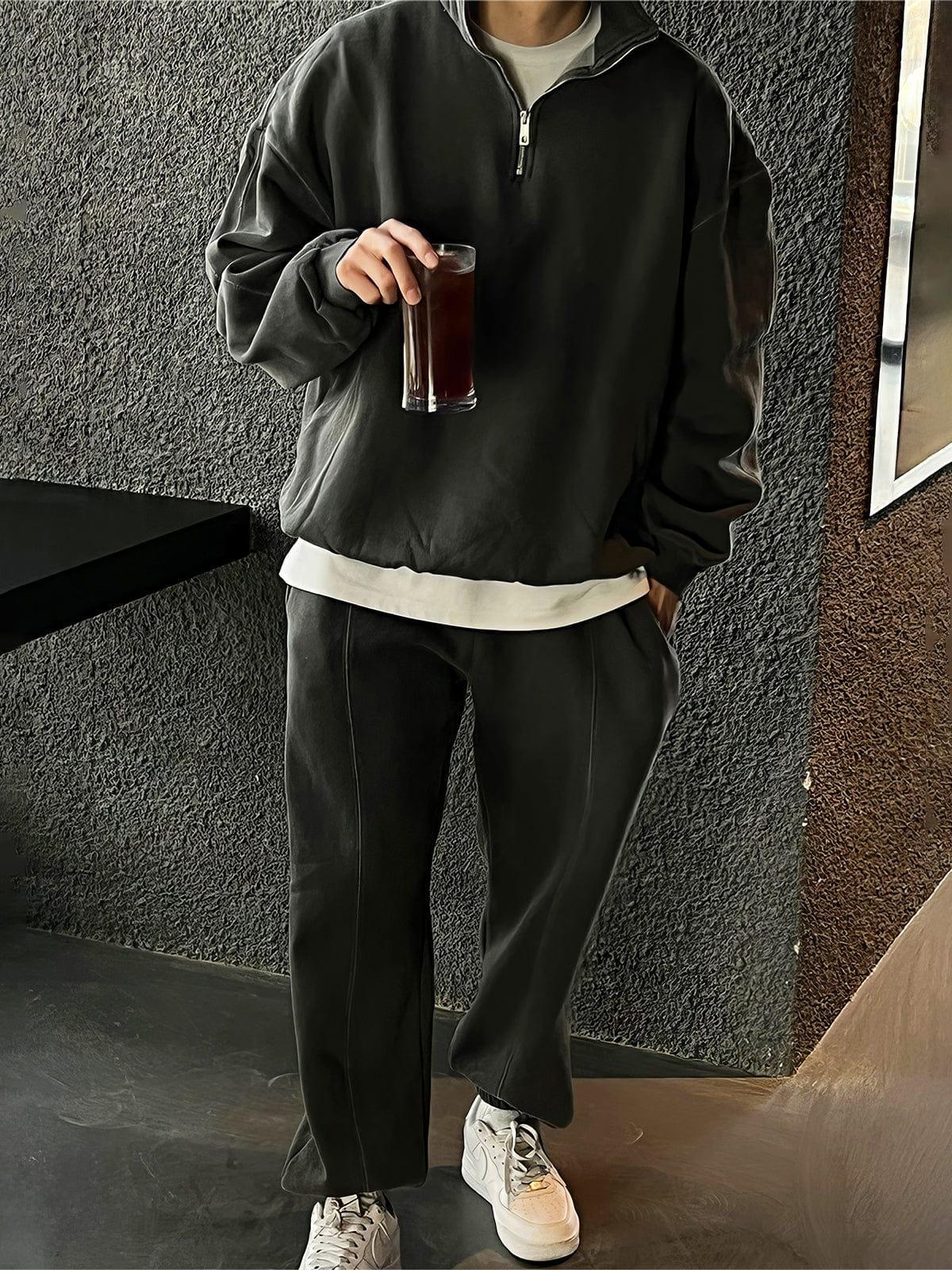RT No. 12455 DARK GRAY HALF ZIPPER SWEATER & SWEATPANTS Product Image