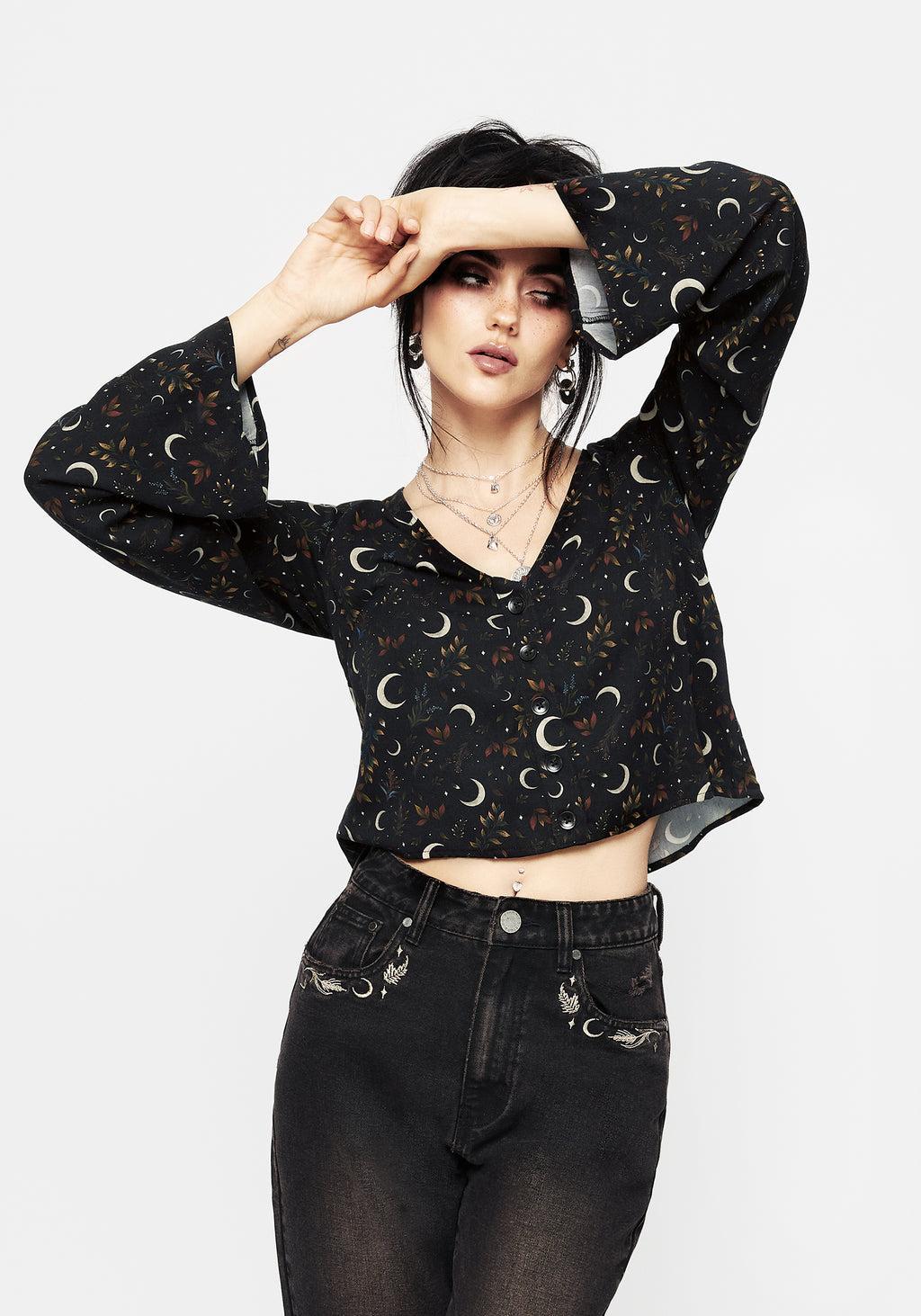 Sickle Moon Flute Sleeve Button Up Top Product Image