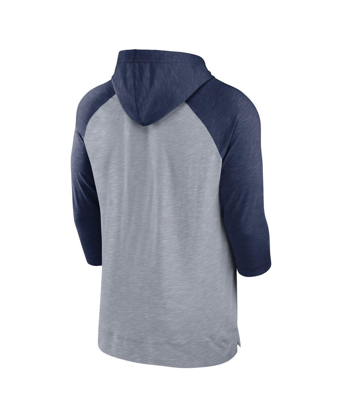 NIKE Men's  Heather Gray, Heather Navy Cleveland Guardians Baseball Raglan 3/4-sleeve Pullover Hoodie In Heather Gray,heather Navy Product Image