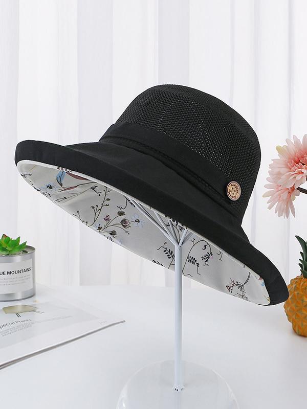 Hollow Lace-Up Printed Split-Joint Sun Hat Product Image