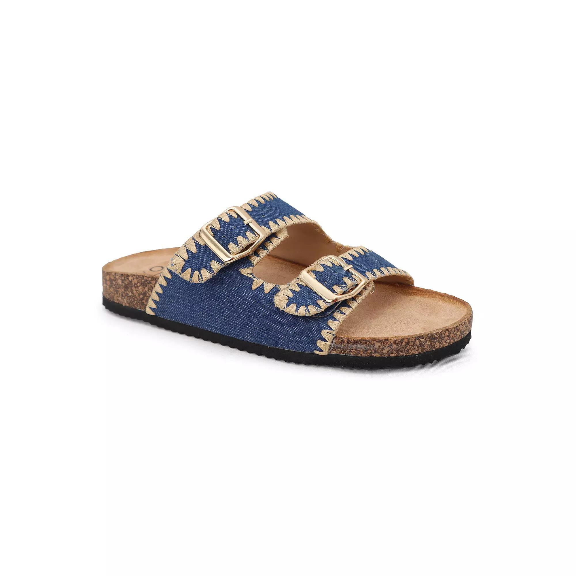 Yoki Gian-218 Women's Double Buckle Cork Sandals, Size: 8.5, Blue Product Image