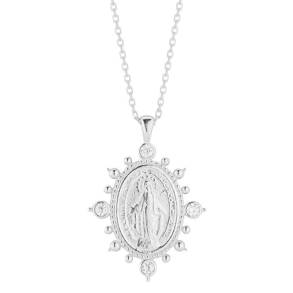 Sunkissed Sterling Cubic Zirconia Virgin Mary Necklace, Women's, Silver Tone Product Image