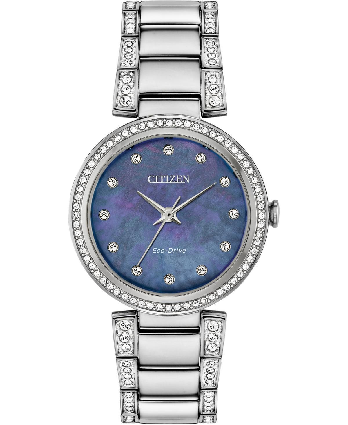 Citizen Womens Eco-Drive Silhouette Stainless Steel Crystal Accent Bracelet Watch Silver Product Image