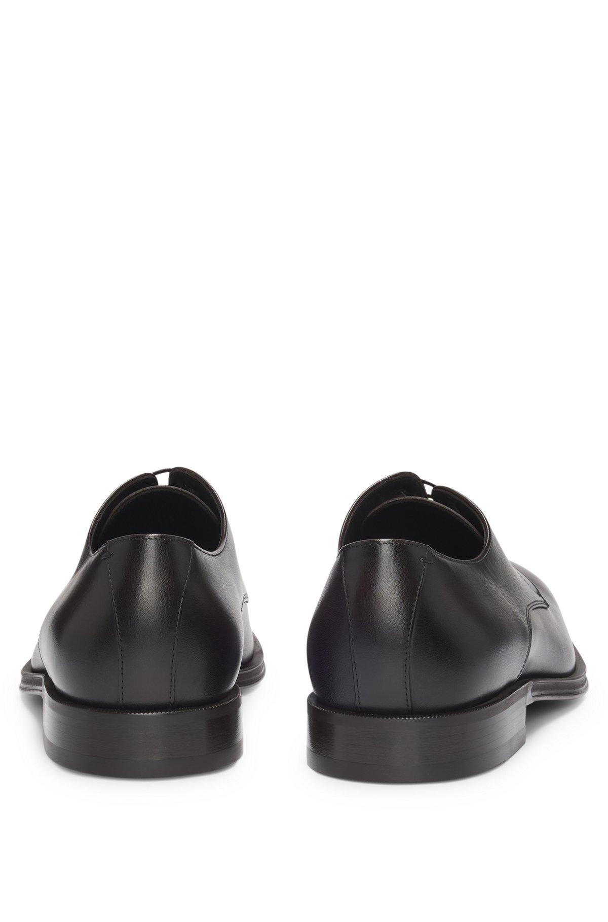 BOSS - Italian leather Derby shoes with stitching details - Dark Brown Product Image