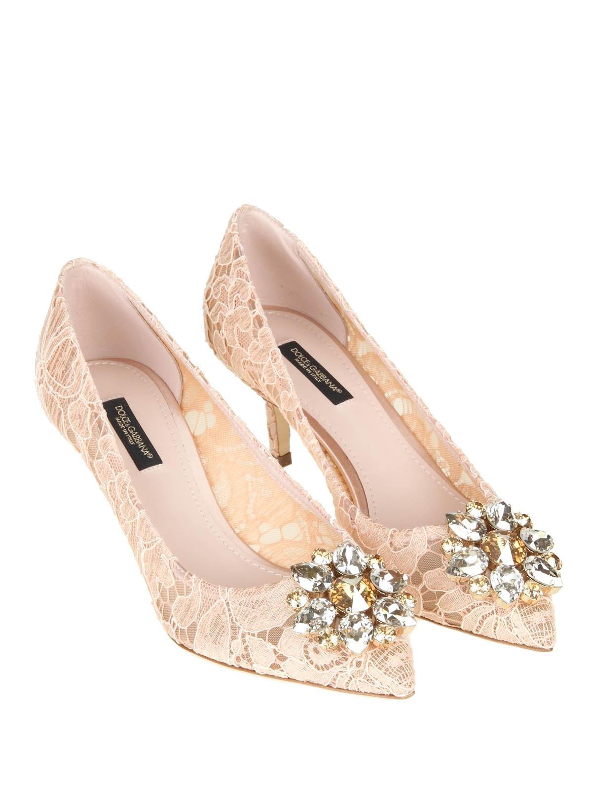 DOLCE & GABBANA Bellucci Apricot Lace Jewel Pumps In Color Carne Y Neutral Product Image