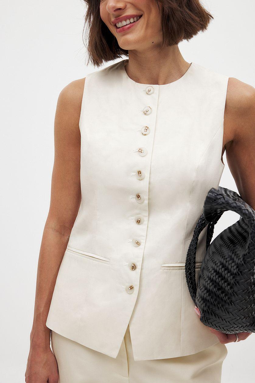 Linen Blend Button Front Vest Product Image