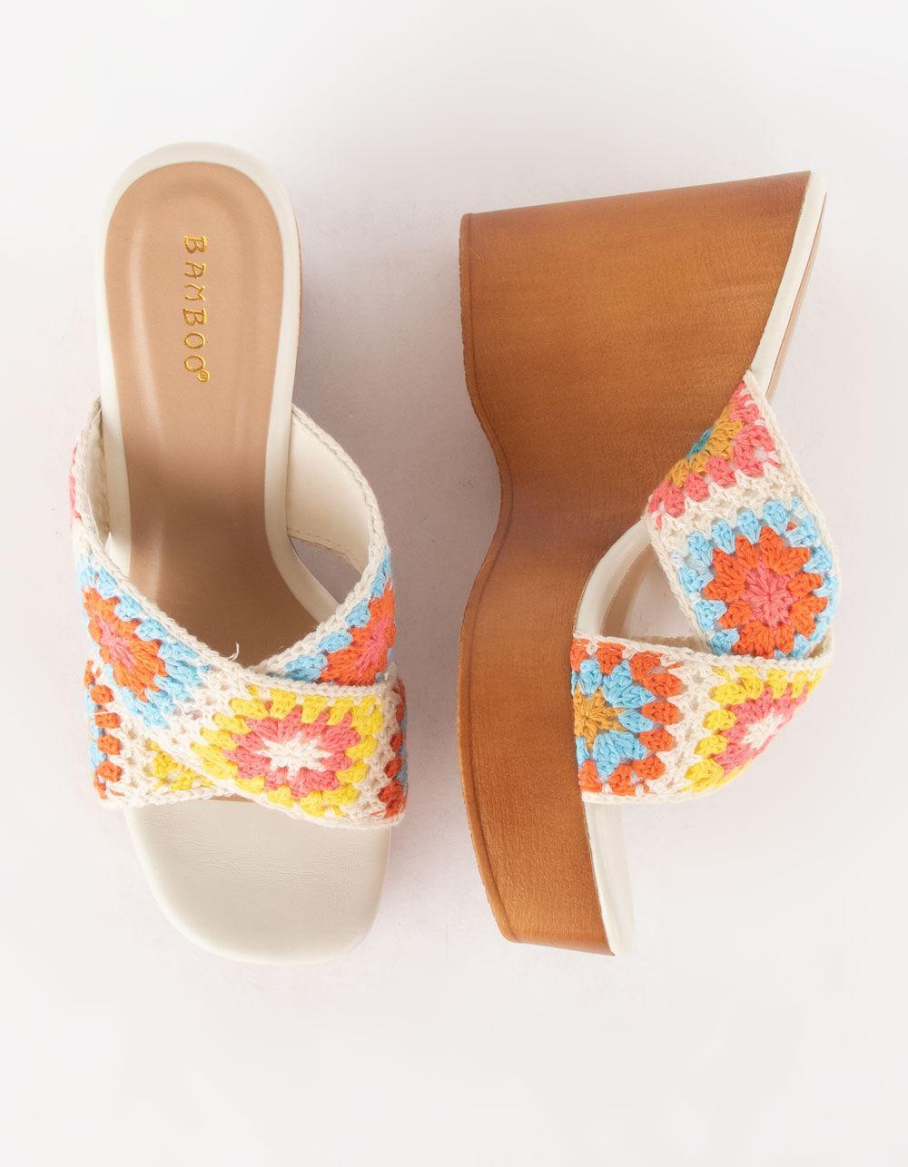 BAMBOO Crochet Womens Wedge Sandals - BEIGE Product Image