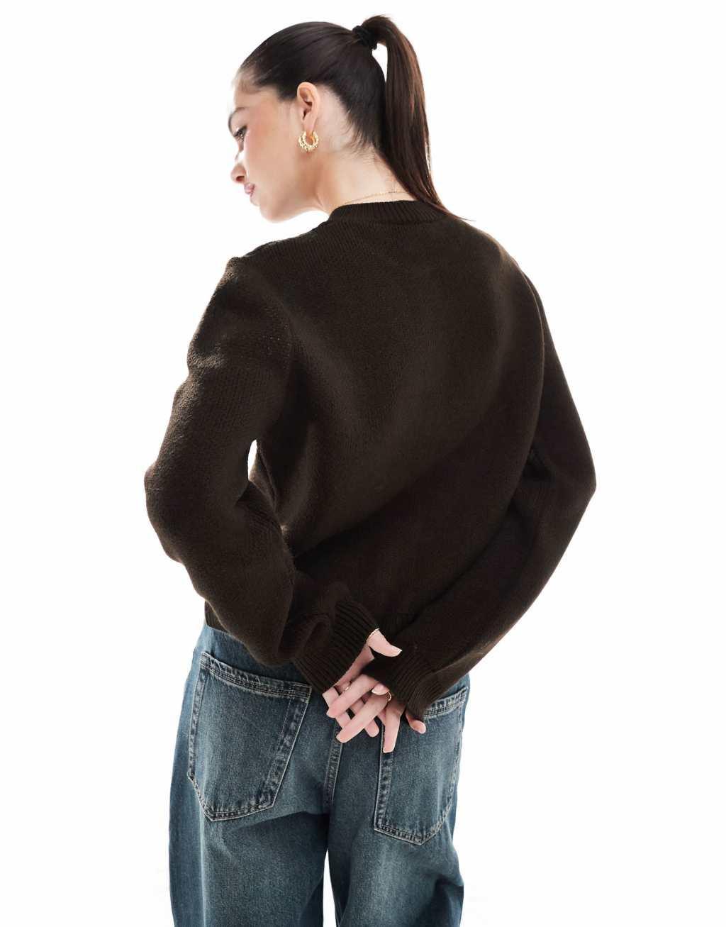 Miss Selfridge jacquard snowflake heart knit cardigan in chocolate Product Image