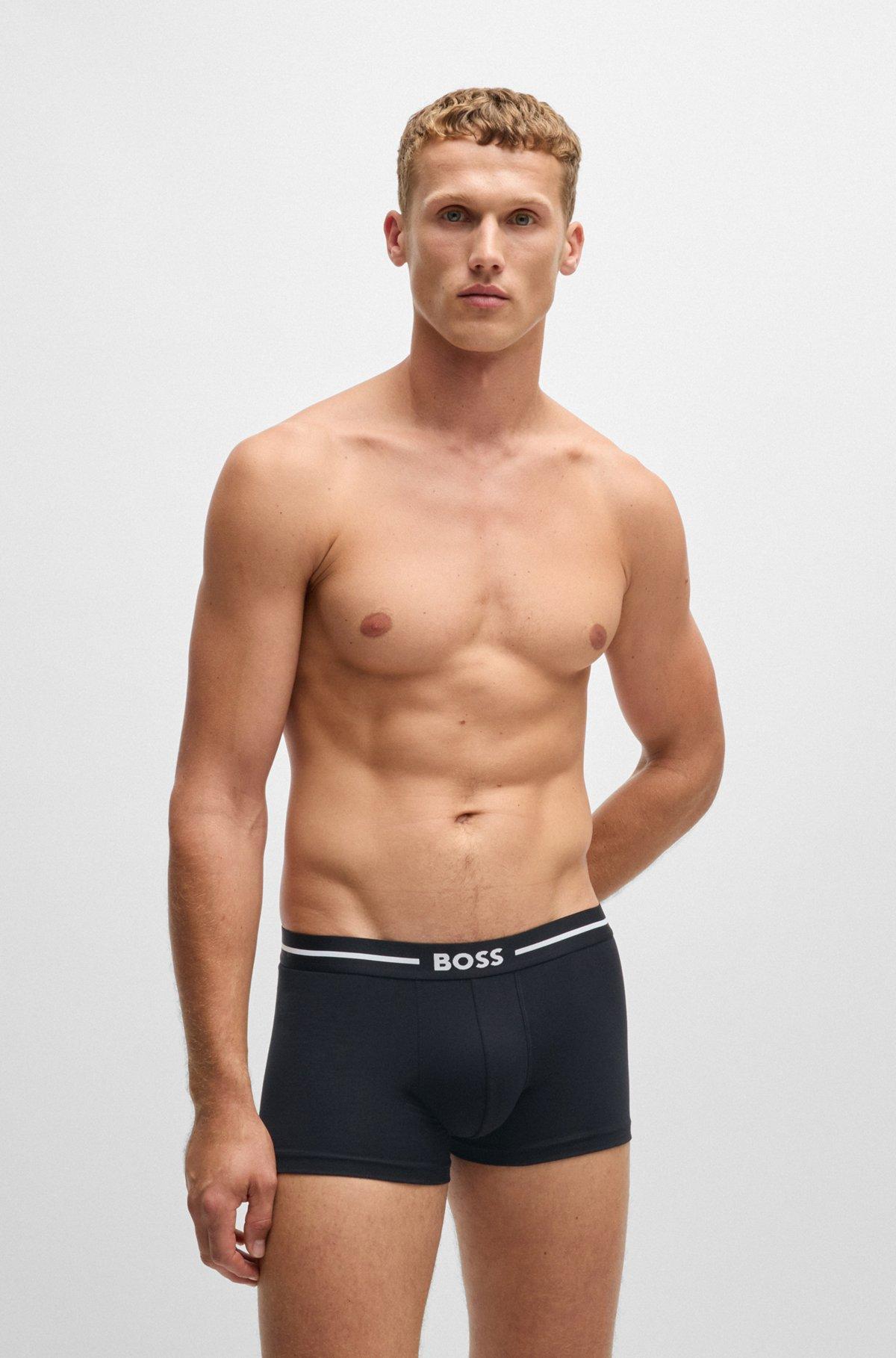 BOSS - Three-pack of stretch-cotton trunks with logo waistbands - Patterned Product Image