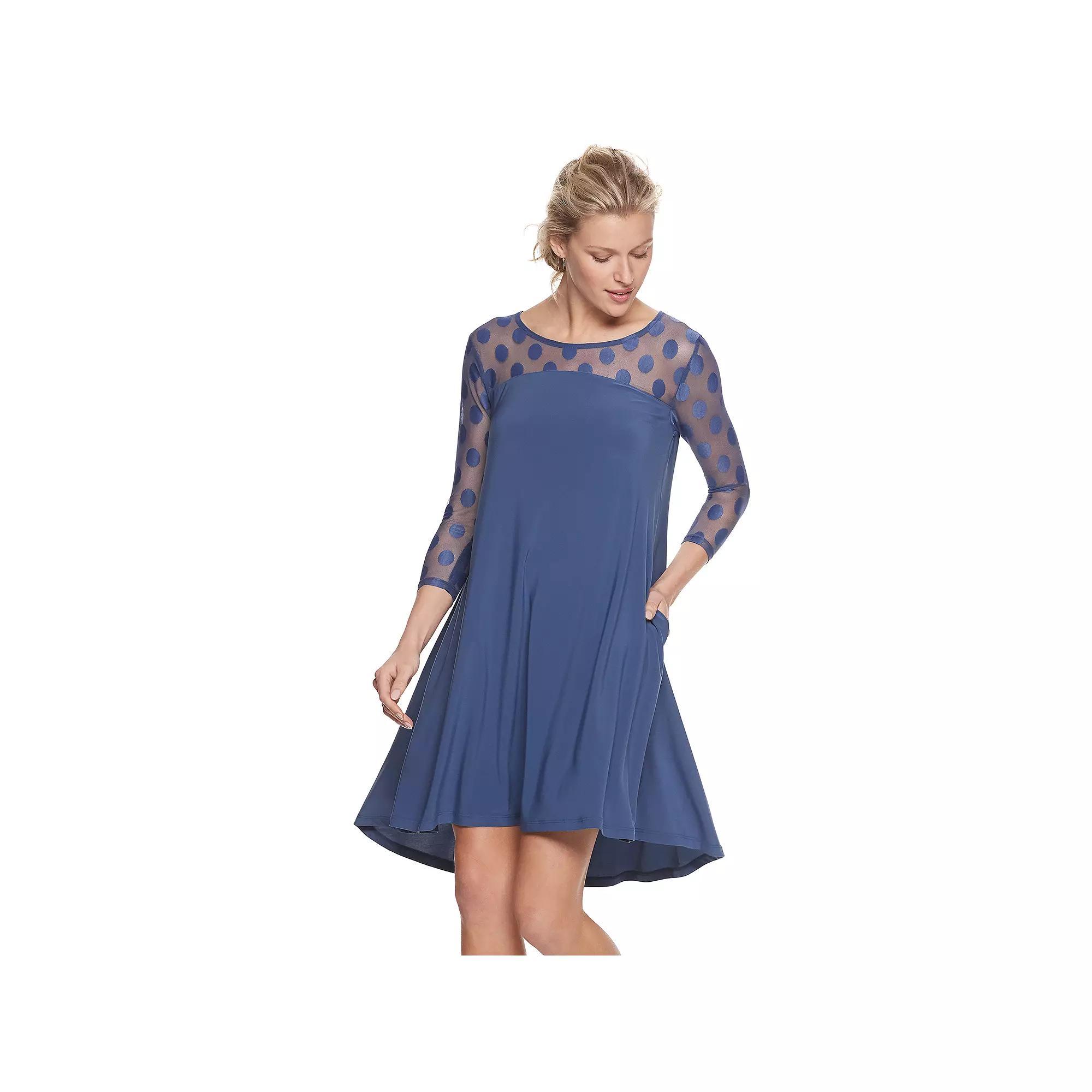Womens Nina Leonard Sheer Polka-Dot High-Low Dress Product Image