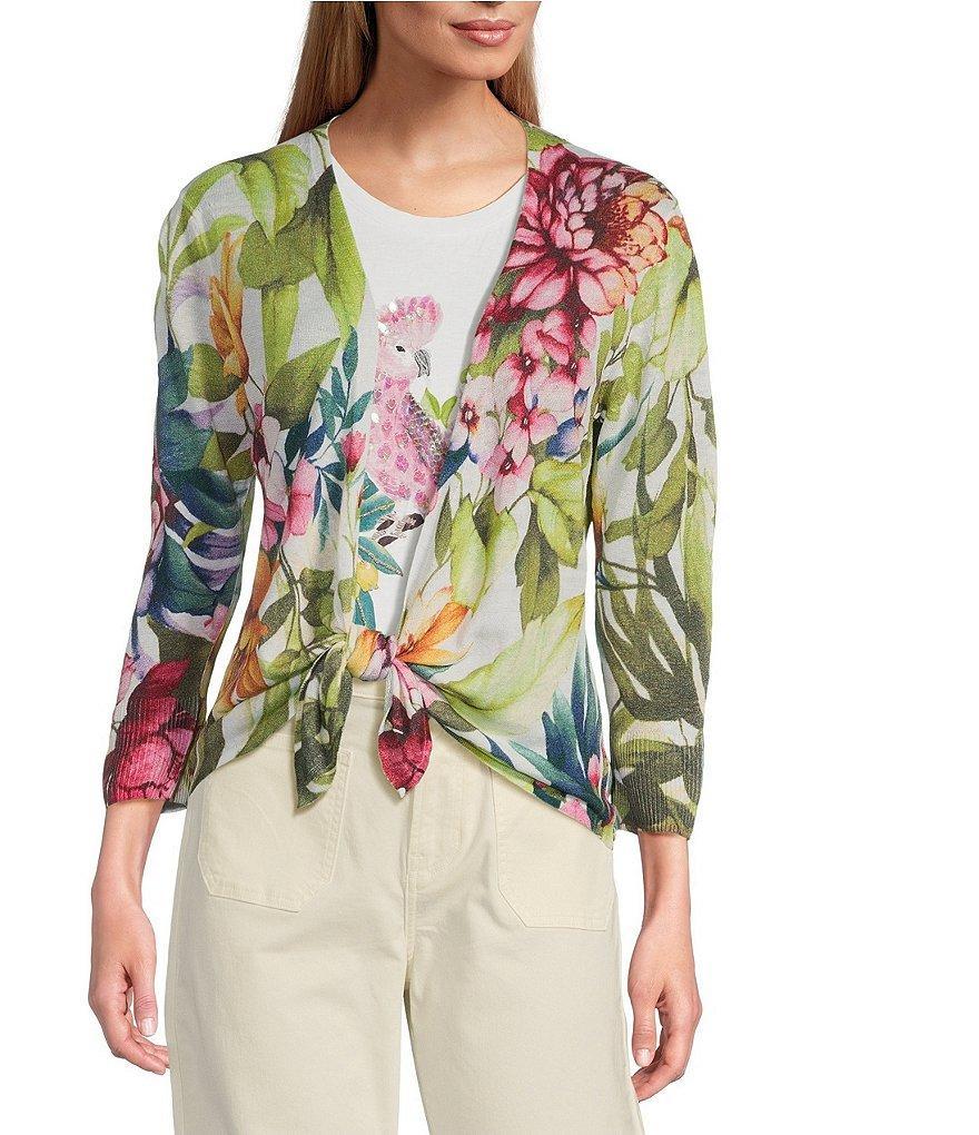 Tommy Bahama Verde Bloom Addison Lightweight Linen Blend V-Neck Wrap Cardigan Product Image