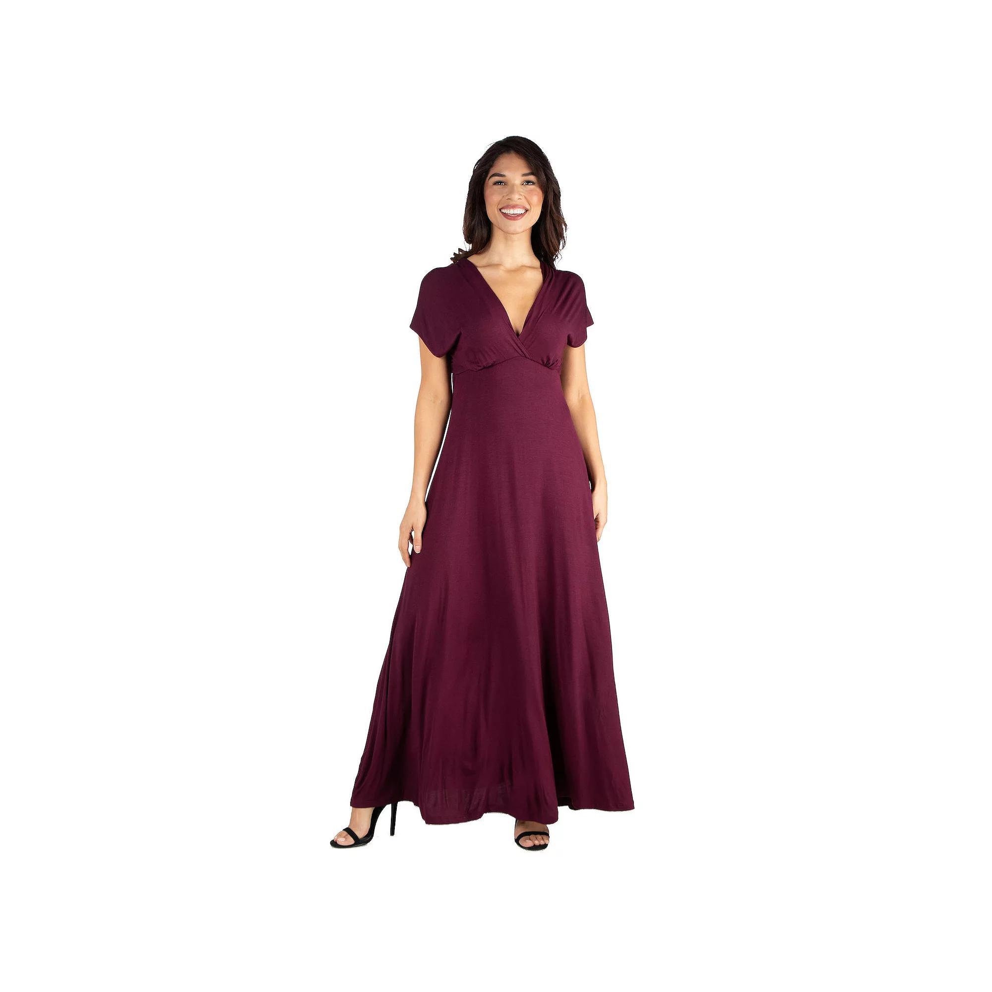 Women's 24seven Comfort Apparel Cap Sleeve V-Neck Maxi Dress, Size: Medium, Red Product Image