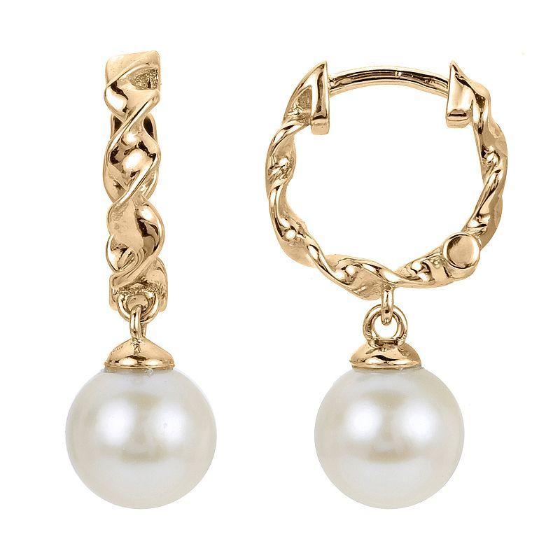 PearLustre by Imperial 14k Gold Over Silver Freshwater Cultured Pearl Huggie Hoop Earrings, Womens, 14k Yellow Gold Plated Product Image
