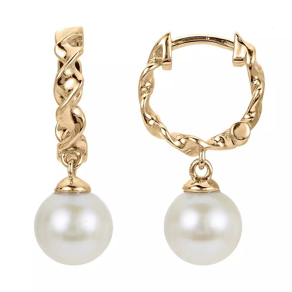 PearLustre by Imperial 14k Gold Over Silver Freshwater Cultured Pearl Huggie Hoop Earrings, Womens, 14k Yellow Gold Plated Product Image