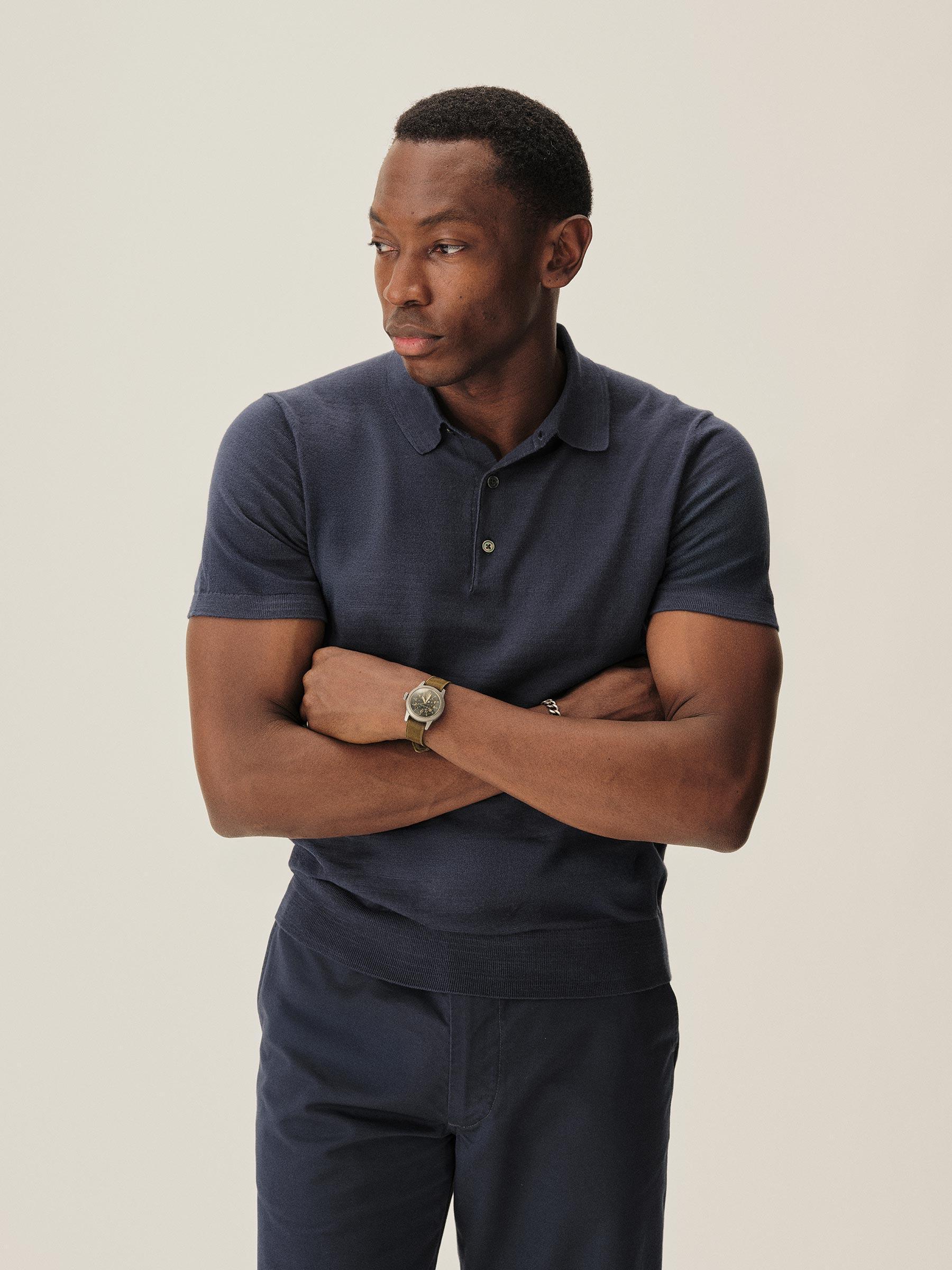 Washed Navy Avalon Knit Polo Product Image