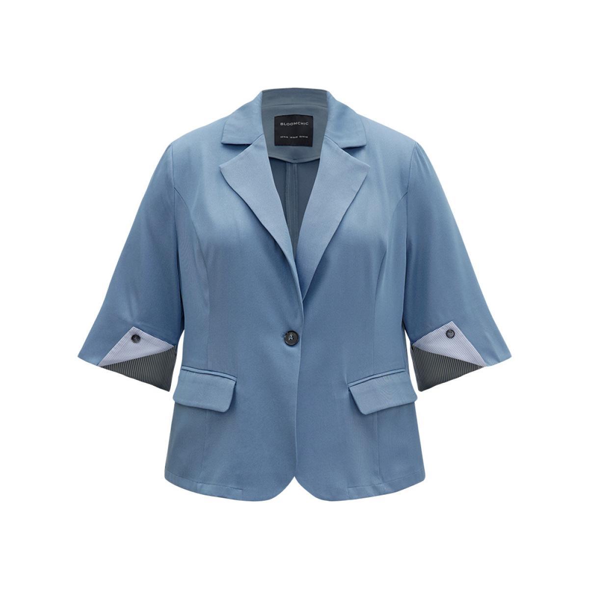 Plus Size Suit Collar Button Up Pocket Blazer Stone Women Work Plain Contrast Sleeve Elbow-length sleeve Suit Collar 26/4X Pocket At the Office Blazers BloomChic Product Image
