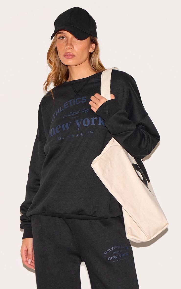 Black Oversized New York Printed Sweatshirt Product Image