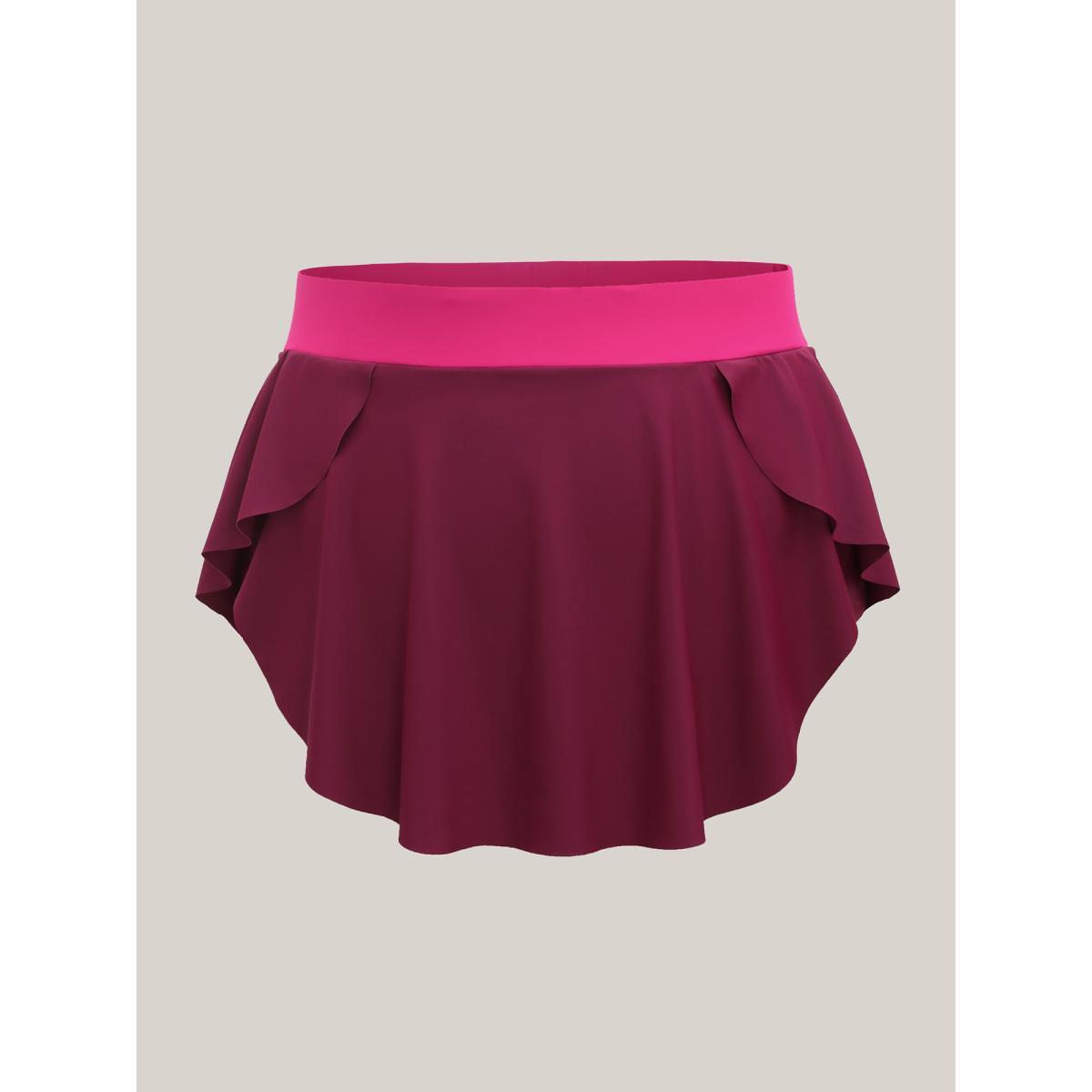 Plus Size Color Block Lotus Edge Swim Bottoms Women's Swimwear RedViolet Beach Contrast High stretch Bodycon High Rise Curve Swim Bottoms BloomChic 12/L Product Image