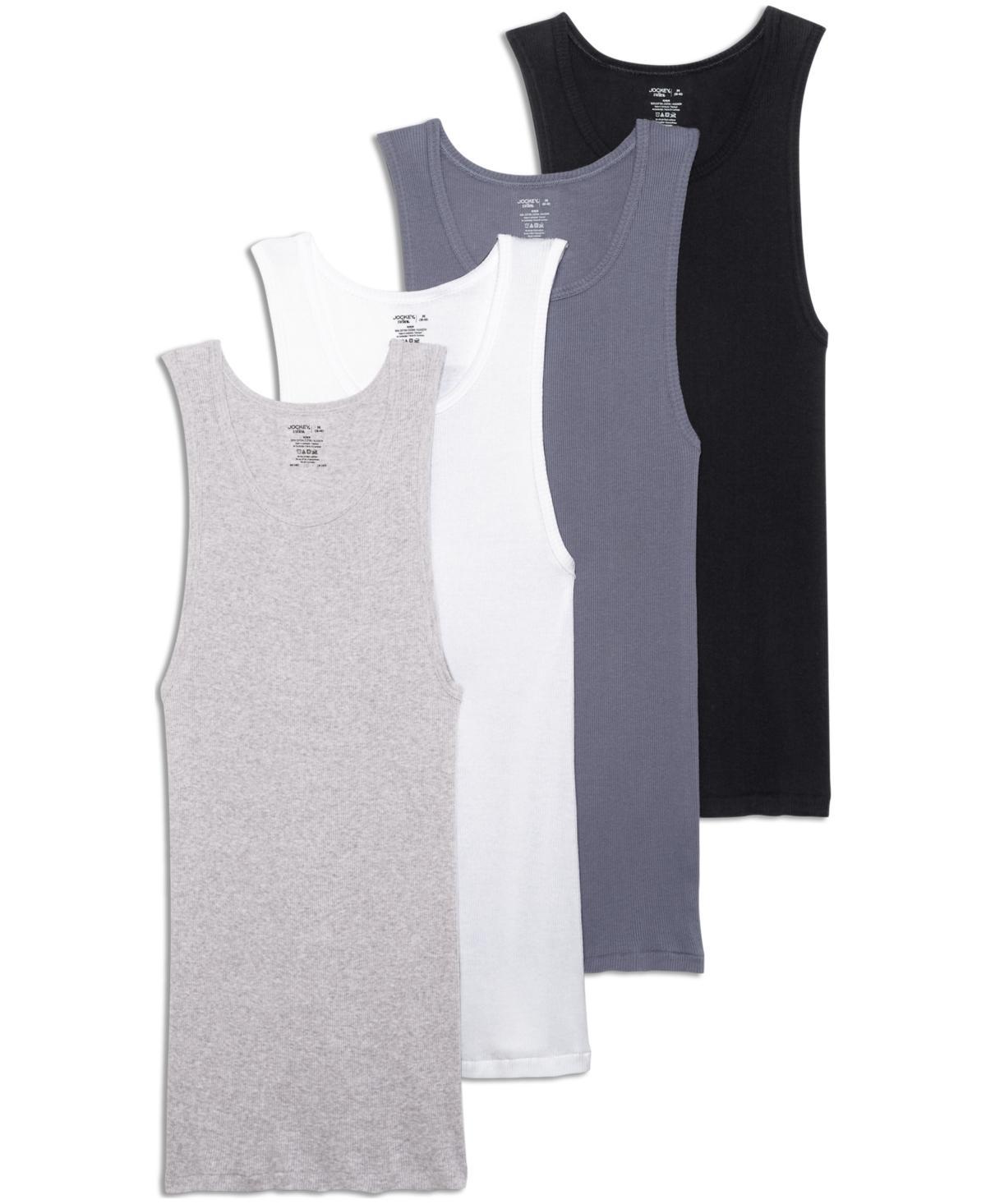 Men's Jockey® 4-Pack Fitted Tank Top A-Shirts, Size: Medium, White Gray Black Product Image