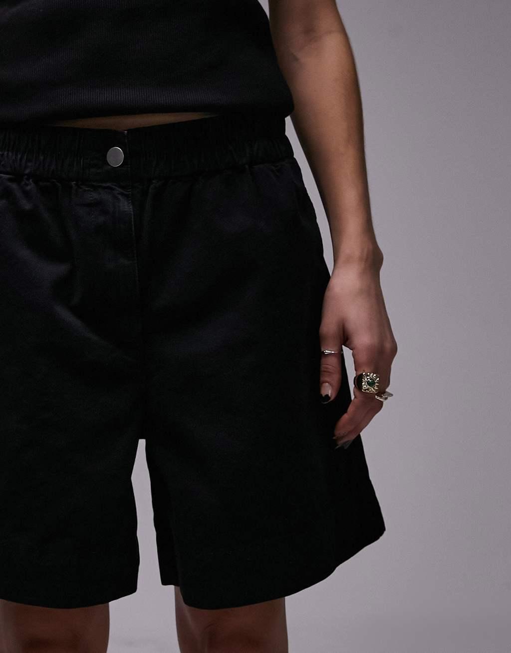 Topshop pull on boxy short in washed black Product Image