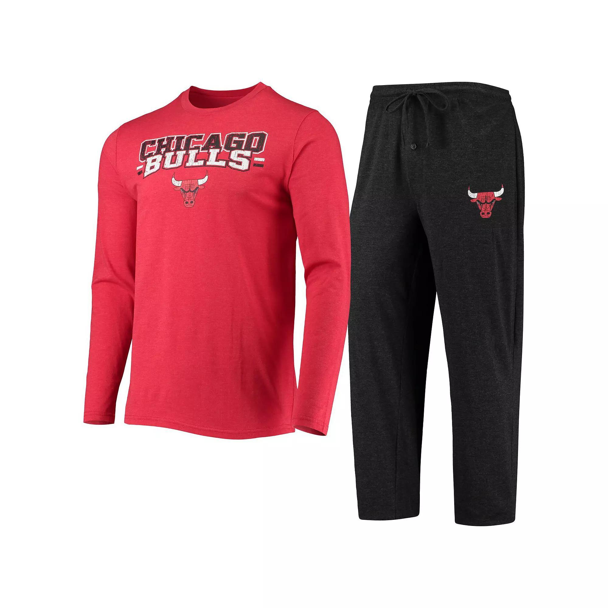 Men's Concepts Sport Black/Red Chicago Bulls Long Sleeve T-Shirt & Pants Sleep Set, Size: Large Product Image