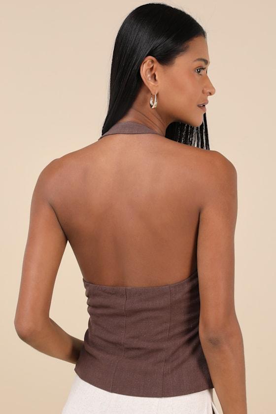 Pamula Brown Halter Button-Front Top Product Image