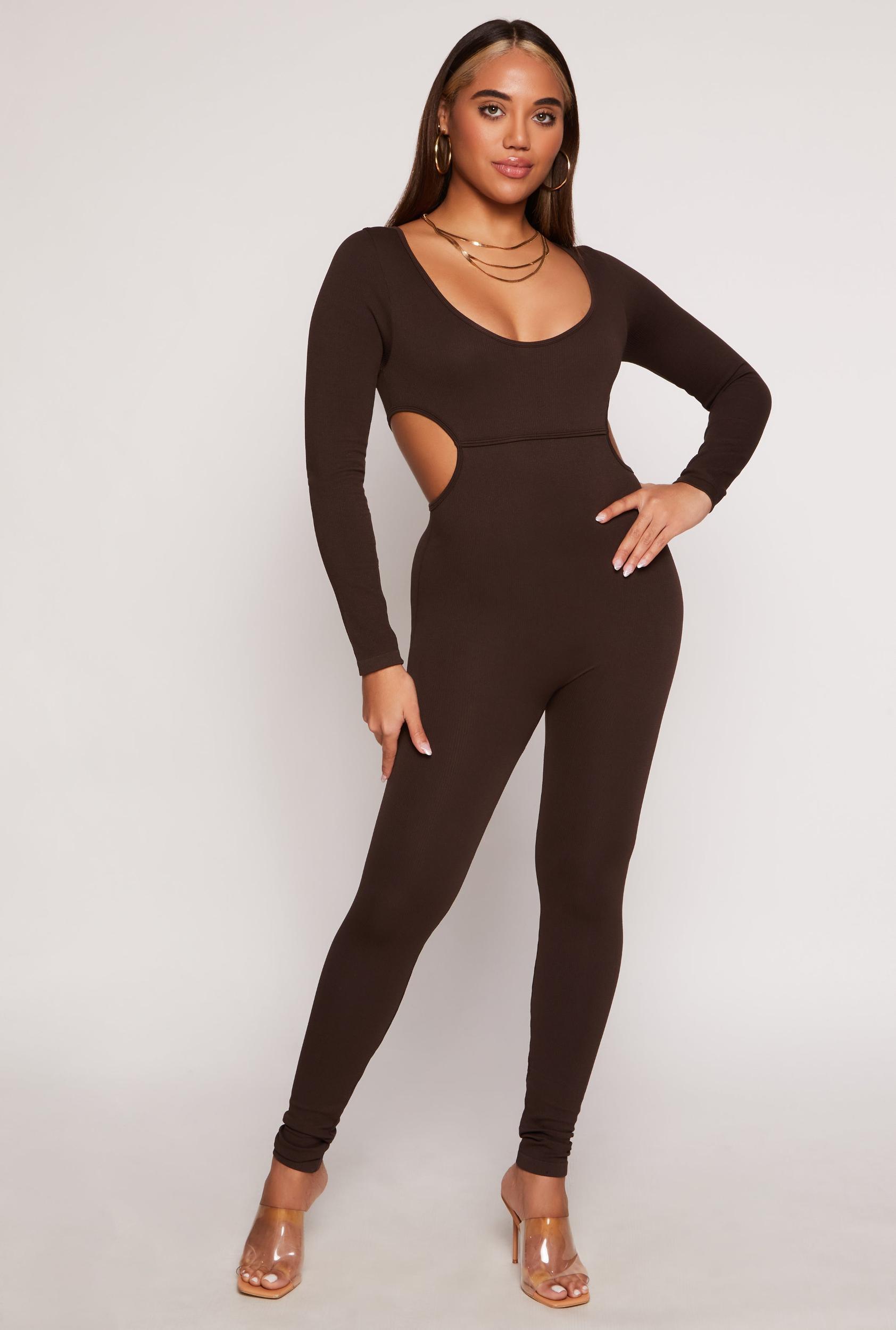 Womens Ribbed Knit Cut Out Side Catsuit Product Image