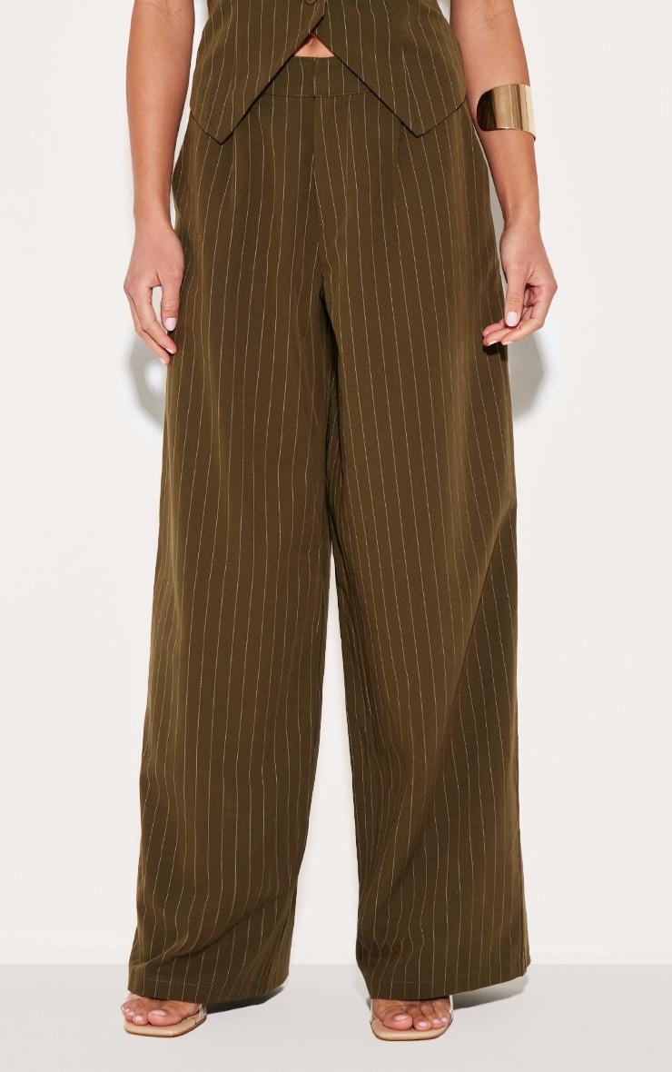 Khaki Tailored Woven Pinstripe Wide Leg Pants Product Image