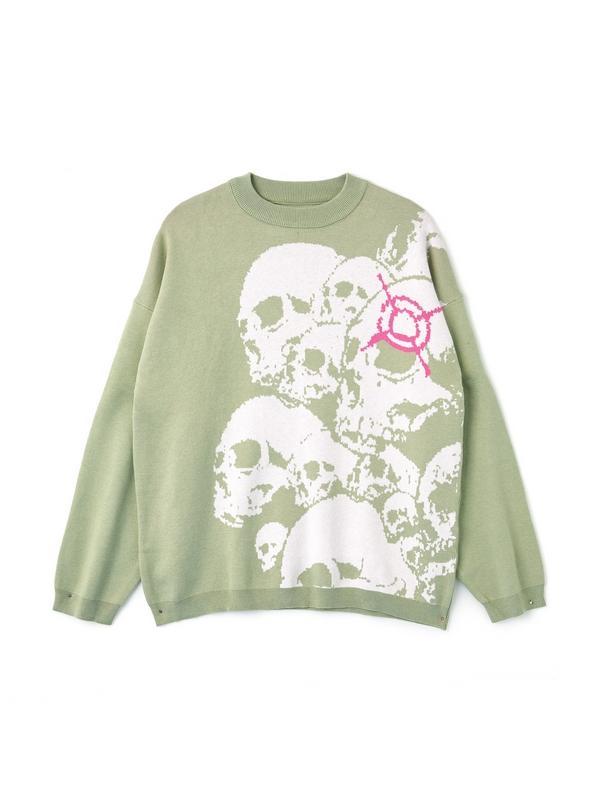Knit Skull Print Loose Sweater Product Image