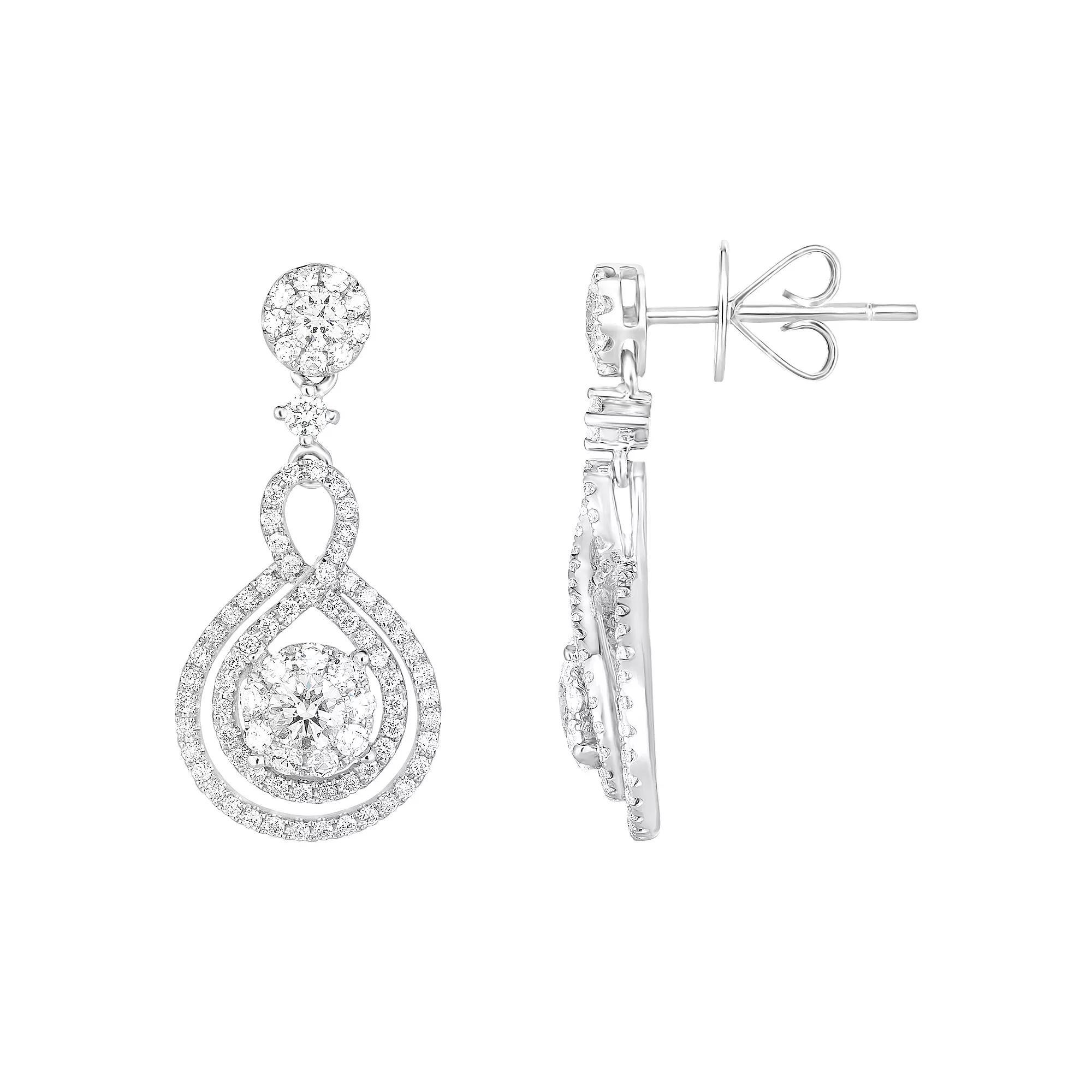 14k White Gold 1 1/4 Carat T.W. Diamond Drop Earrings, Women's Product Image