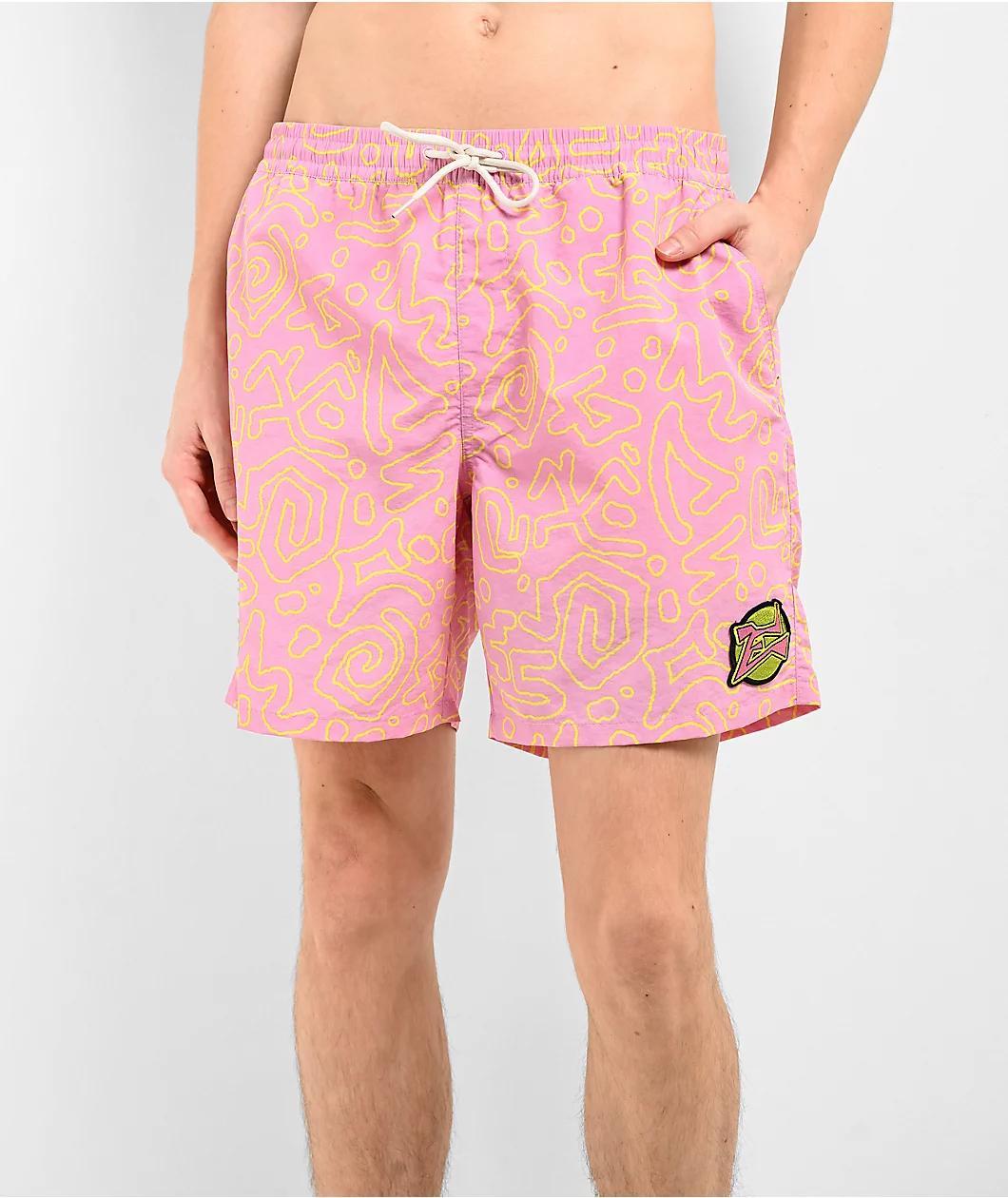 Empyre Squiggle Floater Pink & Yellow Board Shorts Product Image