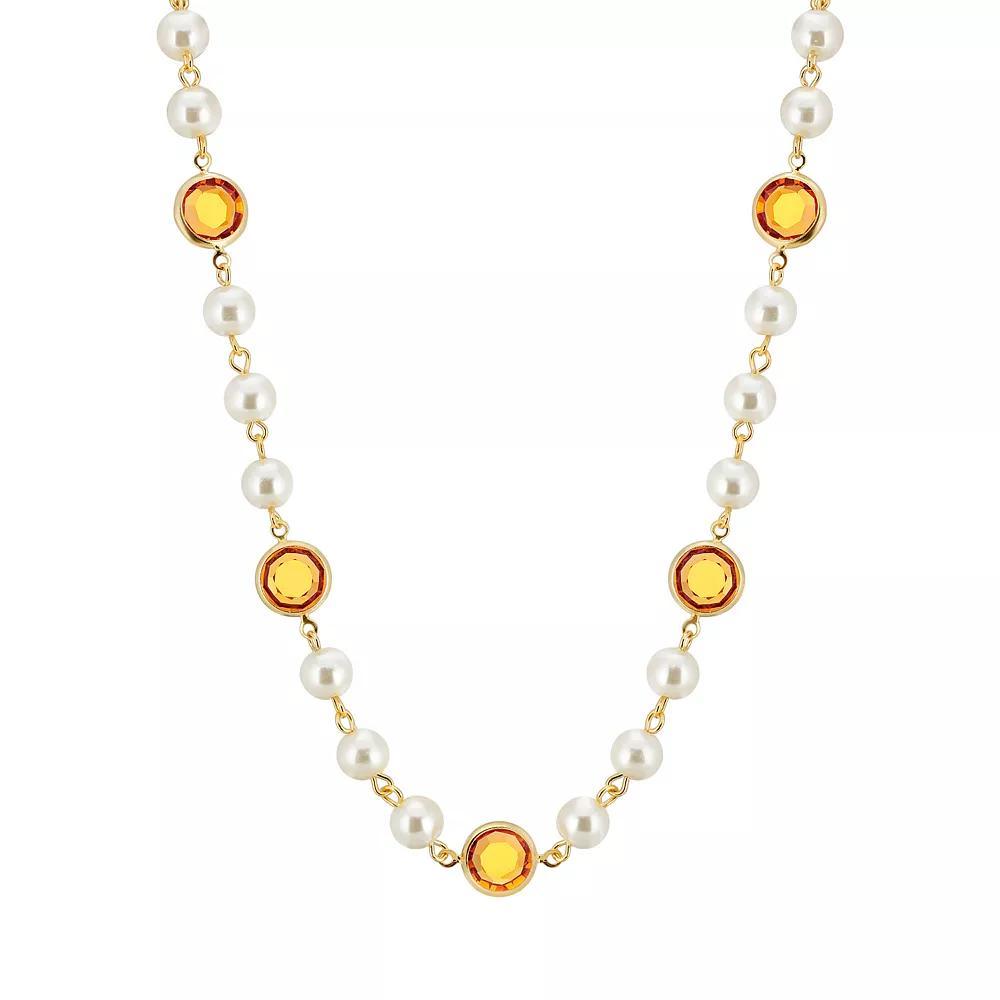 1928 Gold Tone Simulated Pearl & Crystal Strandage Necklace, Womens, Yellow Product Image