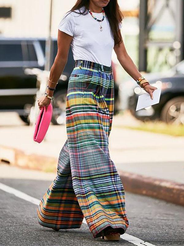 Stylish Selection Wide Leg Loose Checkerboard Printed Casual Pants Bottoms Product Image
