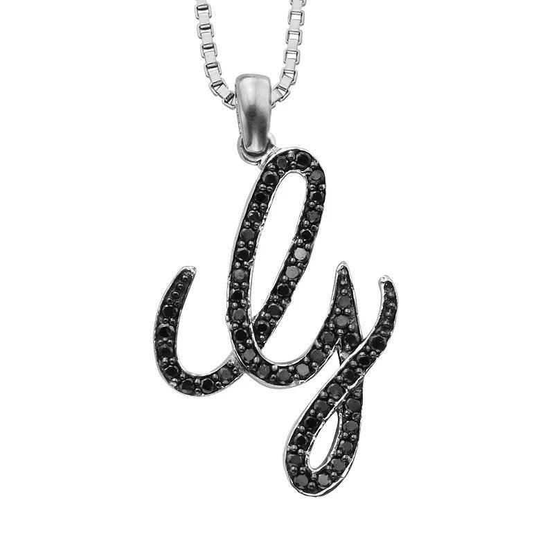 Jewelexcess Sterling Silver 1/4-ct. T.W. Black Diamond Initial Pendant, Women's, Size: 18", Q Product Image