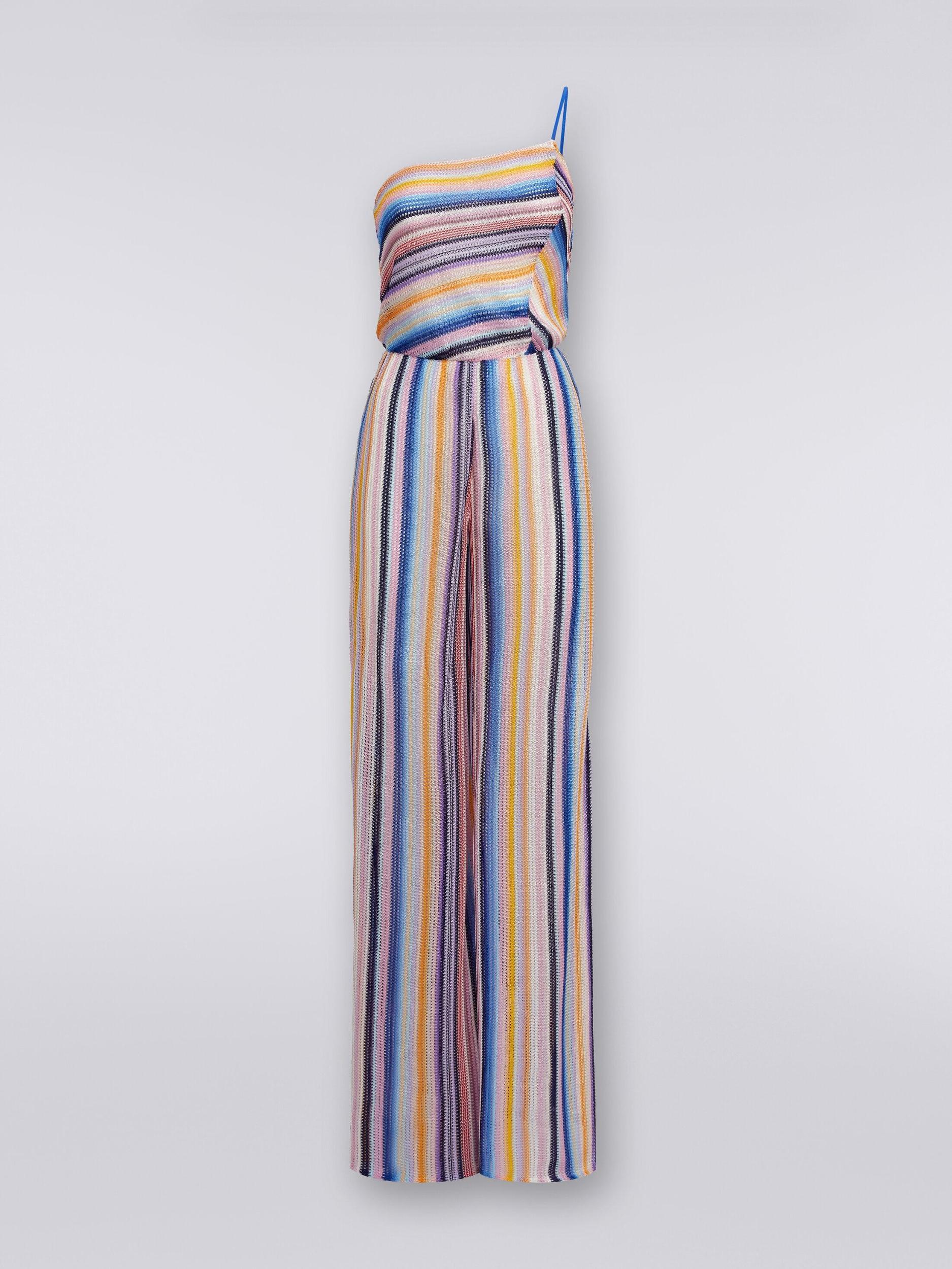 One-shoulder jumpsuit in striped crochet Product Image
