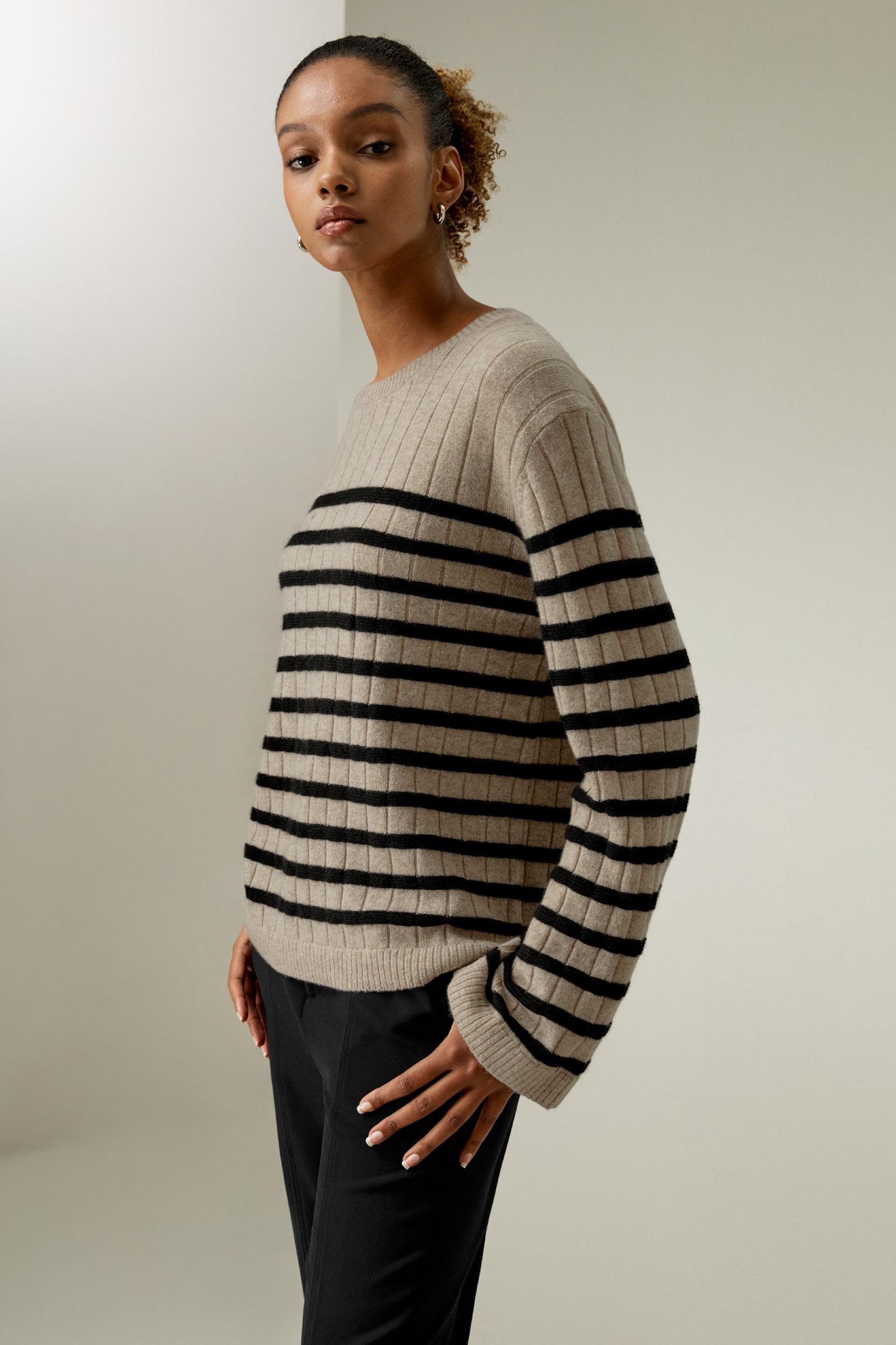 Drop-Shoulder Striped Cashmere Sweater Product Image