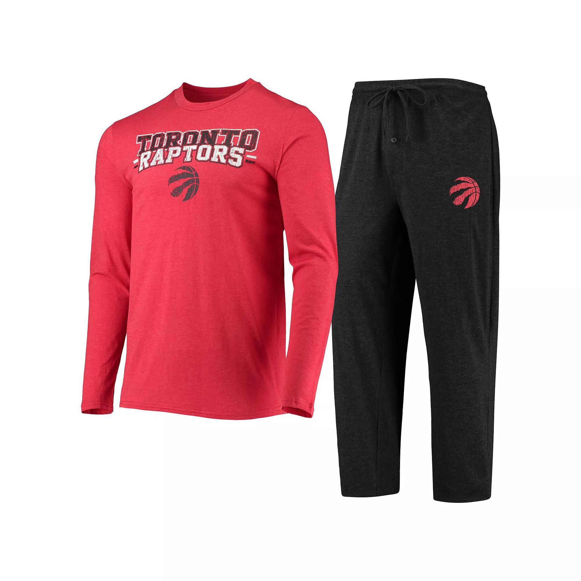 Men's Concepts Sport Black/Red Toronto Raptors Long Sleeve T-Shirt & Pants Sleep Set, Size: Small, Rpt Black Product Image